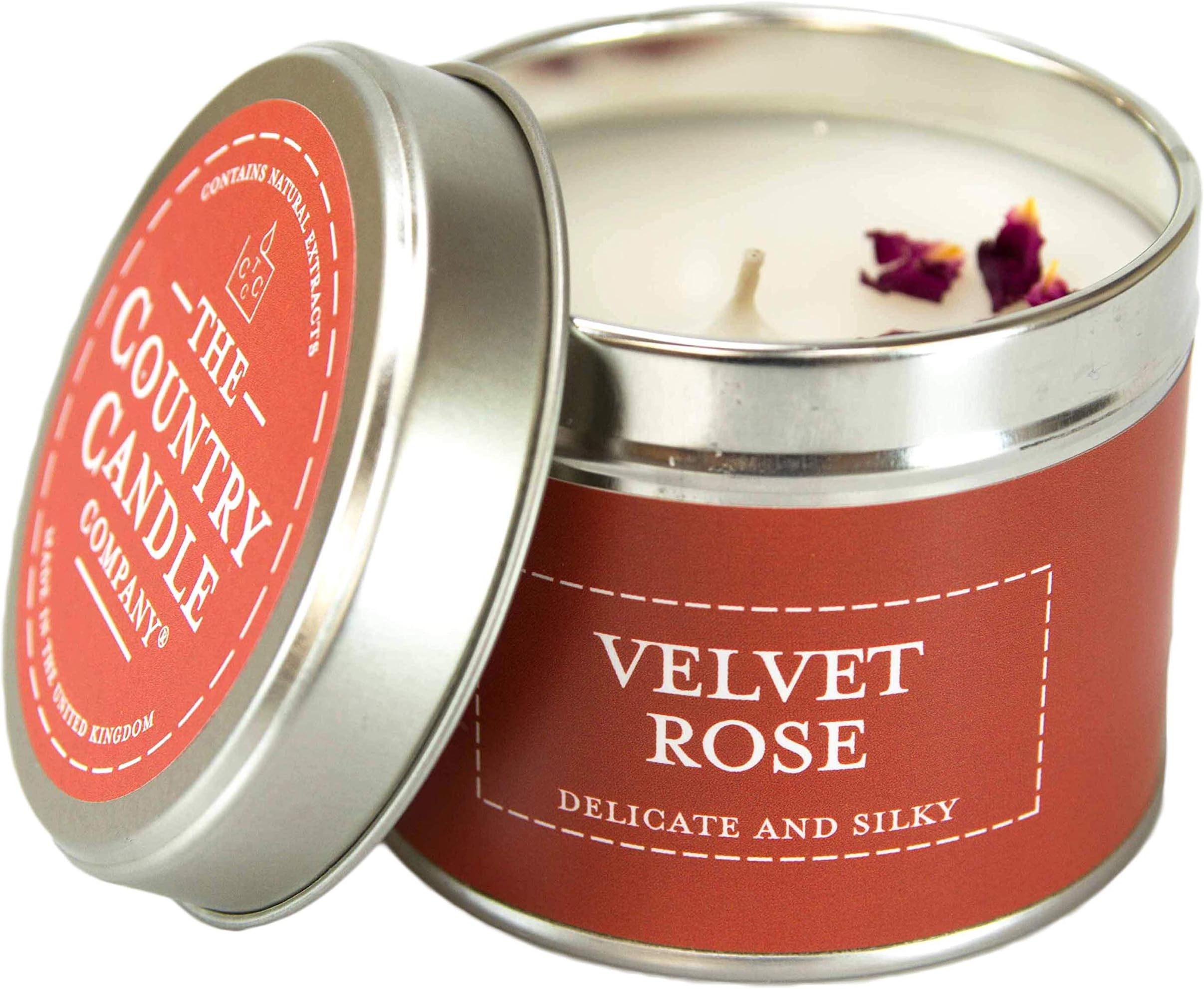The Country Candle Company Pastels Tin Candle – Velvet Rose Scented, Up to 35 Hours Burn Time