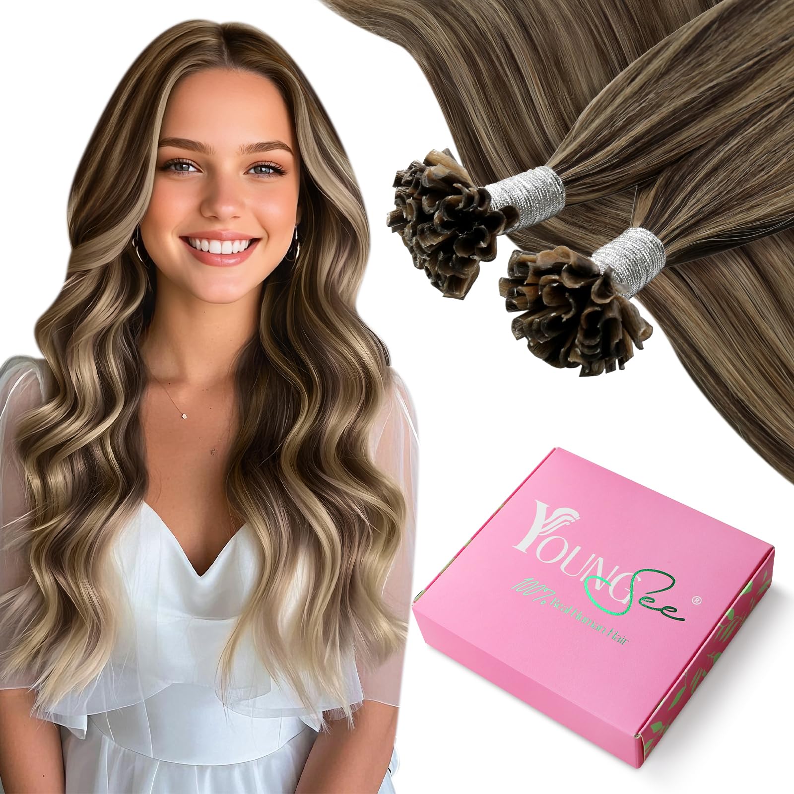 YoungSee Nano Beads Hair Extensions Blonde 14inch Nano Hair Extensions Warm Ash Blonde Highlights Bleach Blonde Nano Ring Hair Extension Highlight for Women Cold Fusion 50g Short Straight 50s — view 22