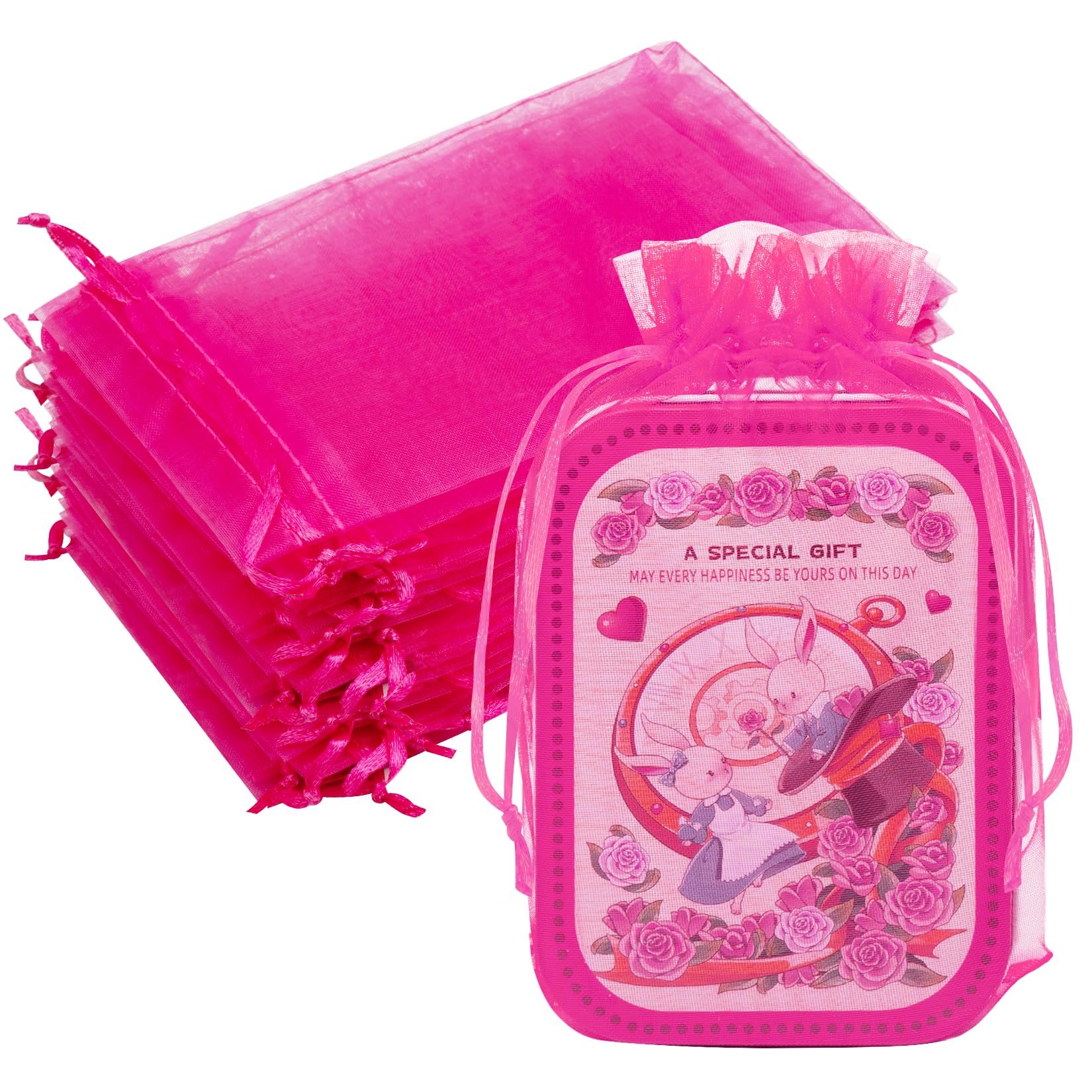 50PCS Organza Bags 6x9 Hot Pink Large Gift Bags for Women Mini Mesh Pouches Drawstring Baggies Jewelry Goody Candy Sachet Bag for Wedding Birthday Baby Shower Party Favors Halloween Christmas
