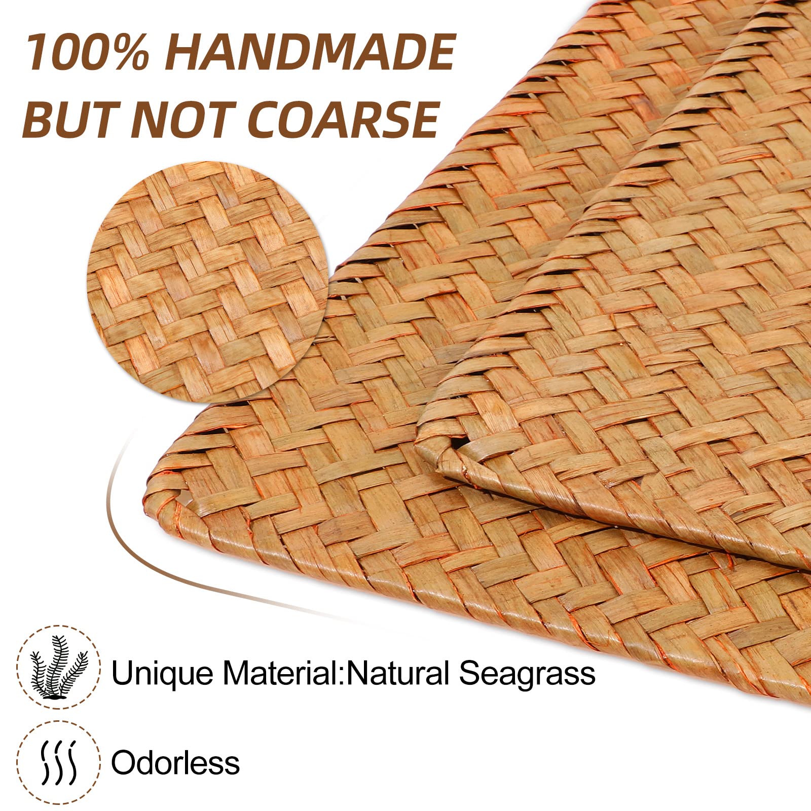 12 Pieces Natural Woven Placemats Rectangular Ratten Table Mats,17 x 12 Inch Seagrass Placemats for Dining Table Home Kitchen Picnic Table Decor