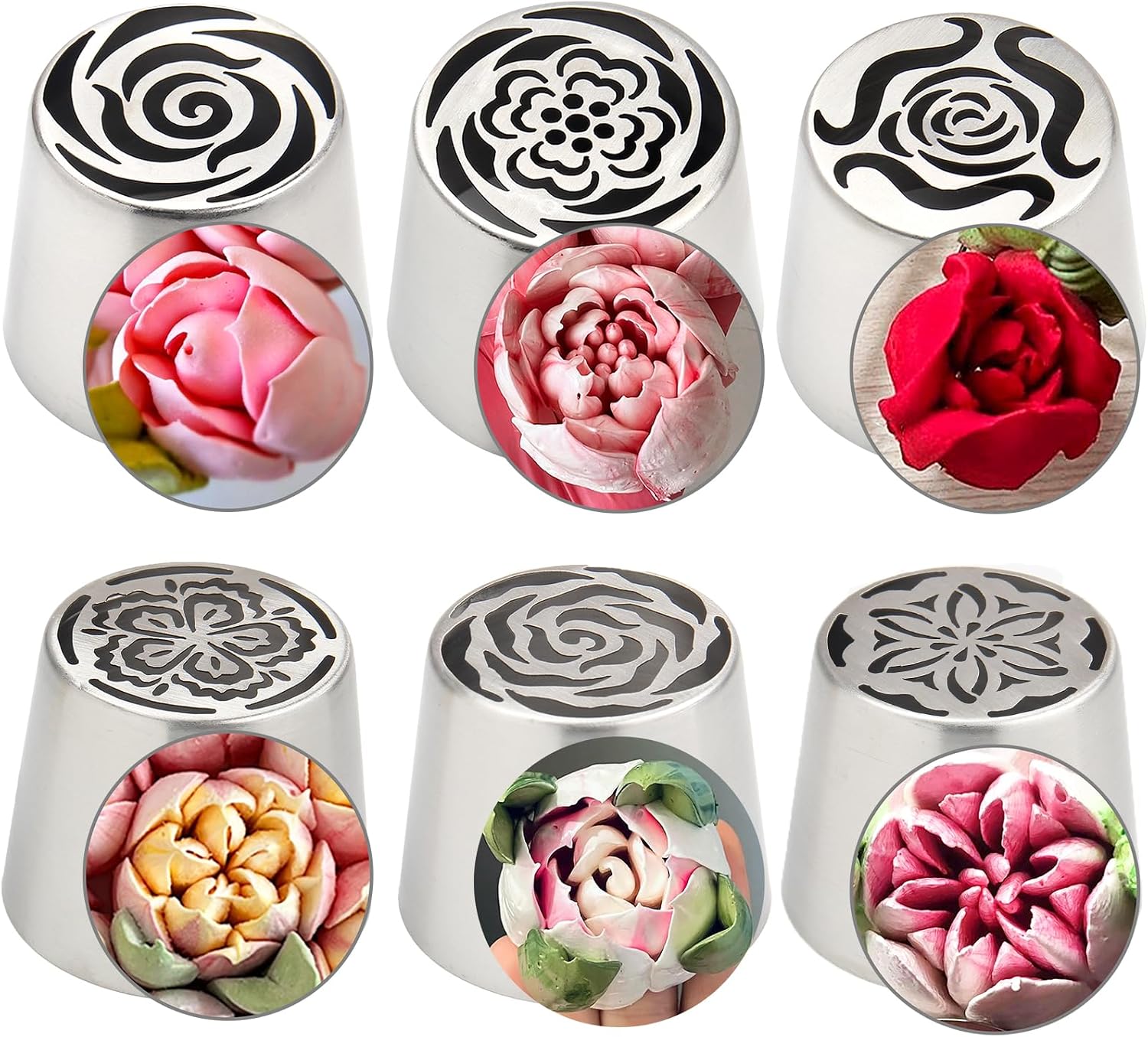 6Pcs Jumbo Russian Piping Tips Set, Stainless Steel Cake Decorating Extra Large Nozzles for Buttercream Flower Piping, Rose Tulip Cupcake Decorating, Reusable Icing Tips with 1 Pastry Brush (XXL, 6A)