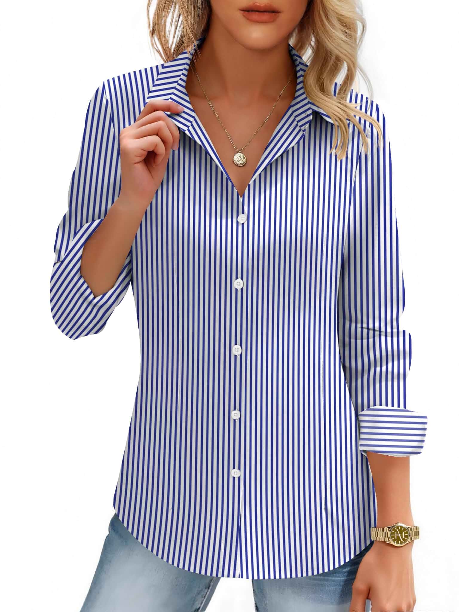 HOTOUCH Womens Button Down Shirts Long Sleeve Dress Shirt Fitted Work Tops Collared Dressy Casual Business Blouses,Work Office Clothes,Classic Professional Outfits