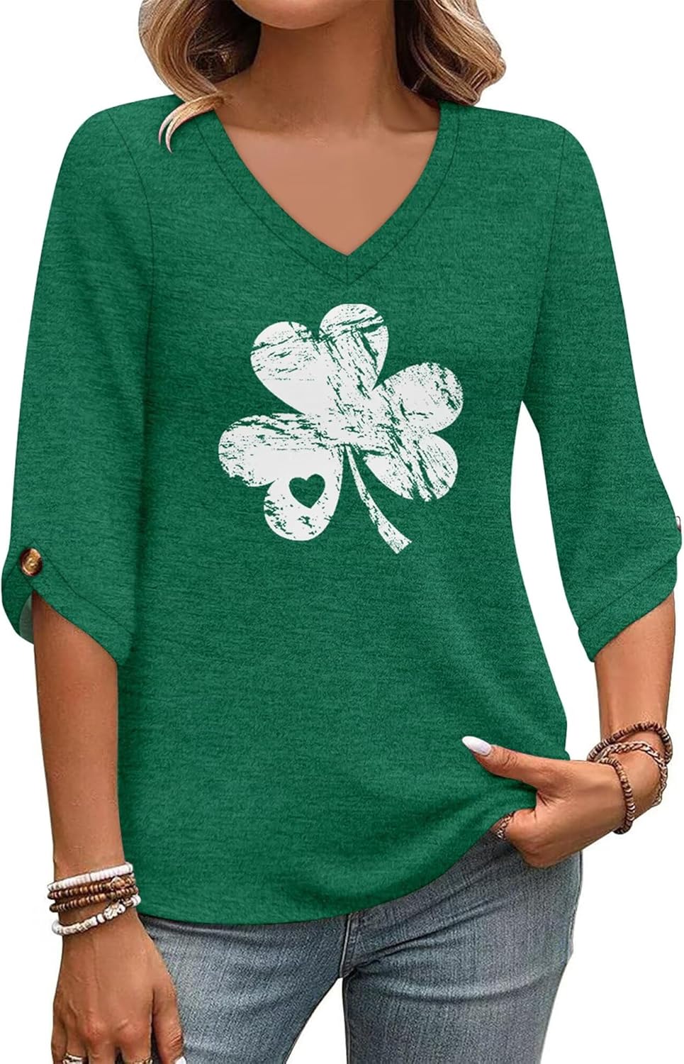 KISSMODA Women's Casual 3/4 Sleeve T-Shirts 2025 V-Neck Tunic Tops Cute Tees Blouses Loose Fit Business Work Tee Top - Image 5