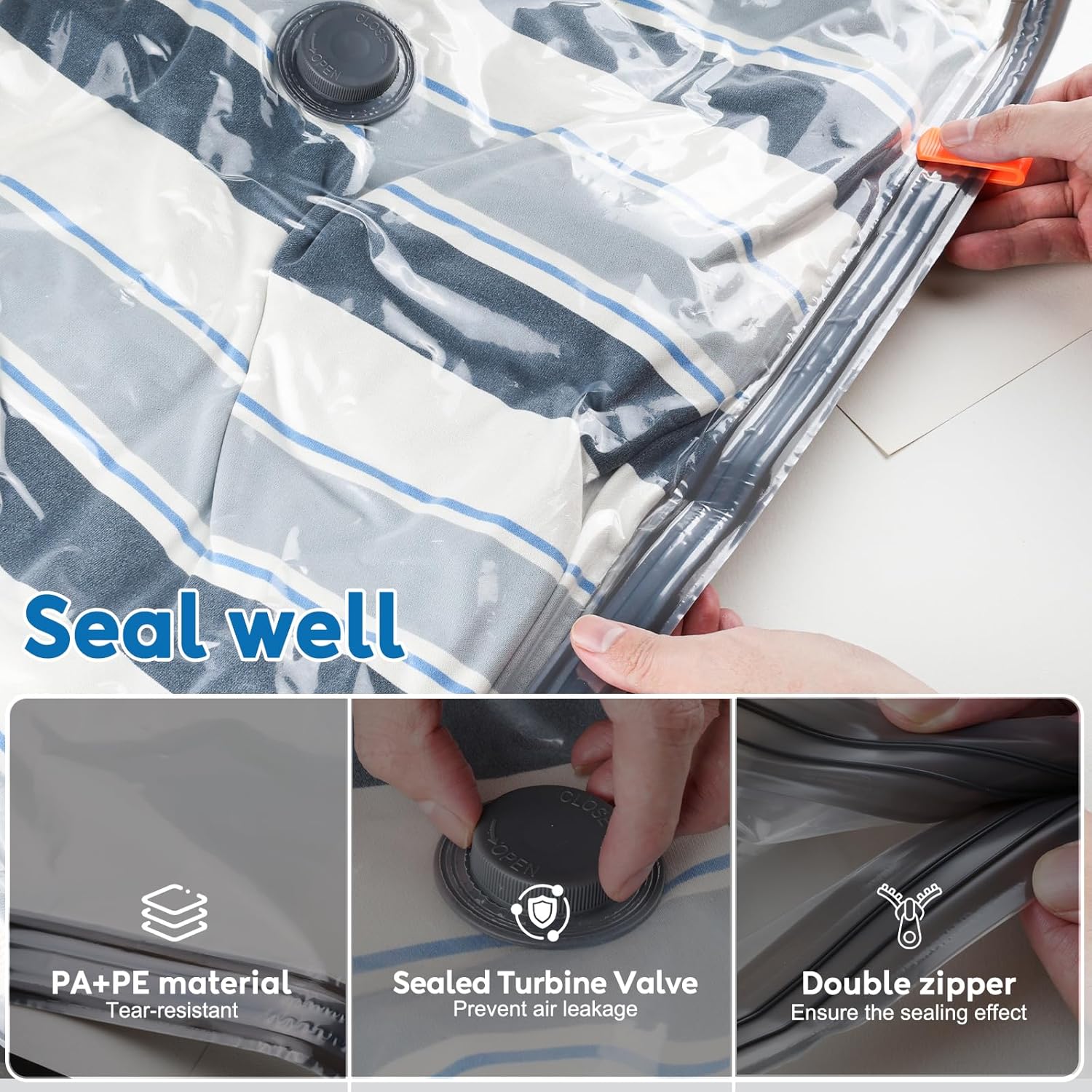 Mapambo Travel Vacuum Bags with -60000Pa LED Electric Pump, 15 Pack Vacuum Seal Bags for Clothing Travel in 3 Combo sizes, Space Saver Vacuum Storage Bags, Saving up to 80% of Space (15 Combo Size) - Image 5