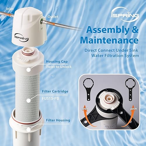 Miniatura 3 de iSpring Filtro de repuesto FUS15-PB con medios MetSorb para filtro de agua debajo del fregadero US15L-PB, reduce plomo, arsénico, cloro, mal sabor y