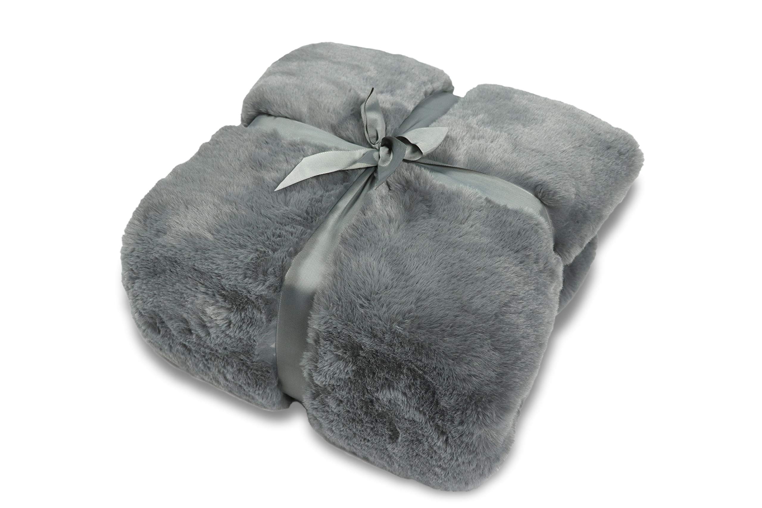 jilda-tex Wohn- Kuscheldecke Felloptik Rabbit Deluxe 750 GSM 150x200 220x240 cm Kunst-Felldecke (Hellgrau 220x240)