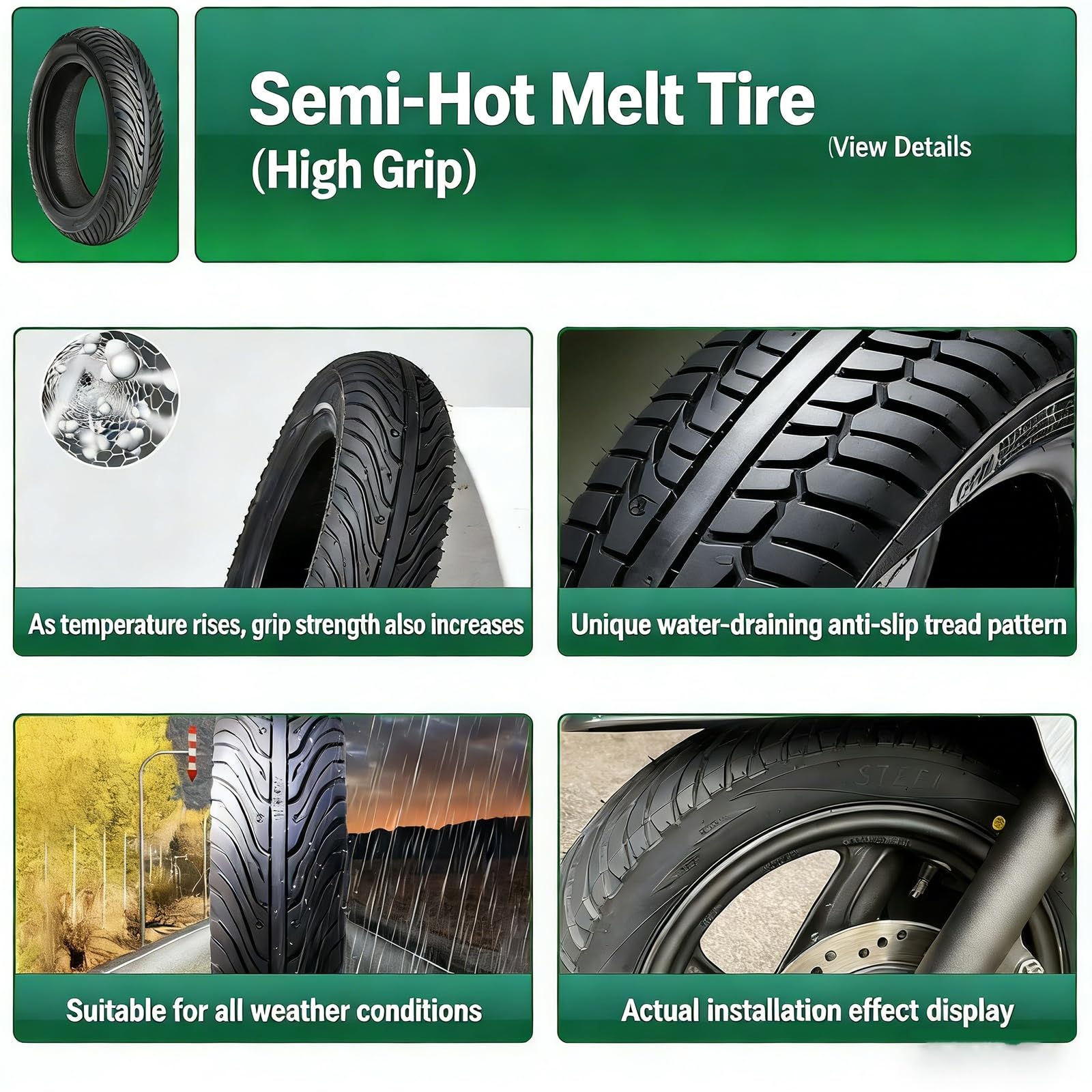 3.50-10 Opona Tubeless na Skuter Elektryczny i Motocykl, Gumowy, Wysoka Przyczepność, Antypoślizgowy, Antyprzeciekinowy, 10 Cali, All-Season, Tłumiący Wstrząsy i Odporny na Zużycie