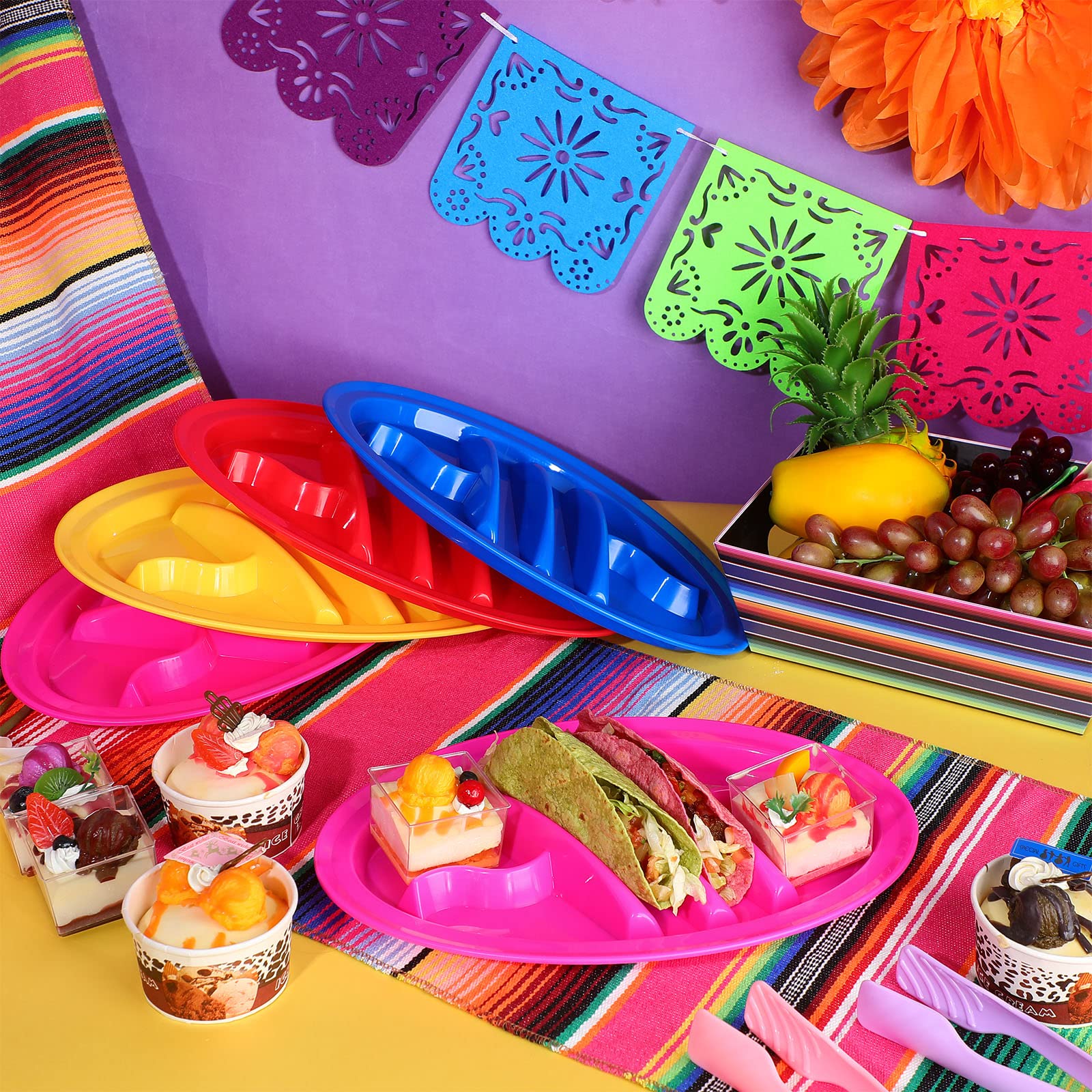 Kit Completo Para Taco Night - 24 Pratos Com Divisórias E Suportes Para Tacos | Ideal Para Festas E Reuniões Em Família