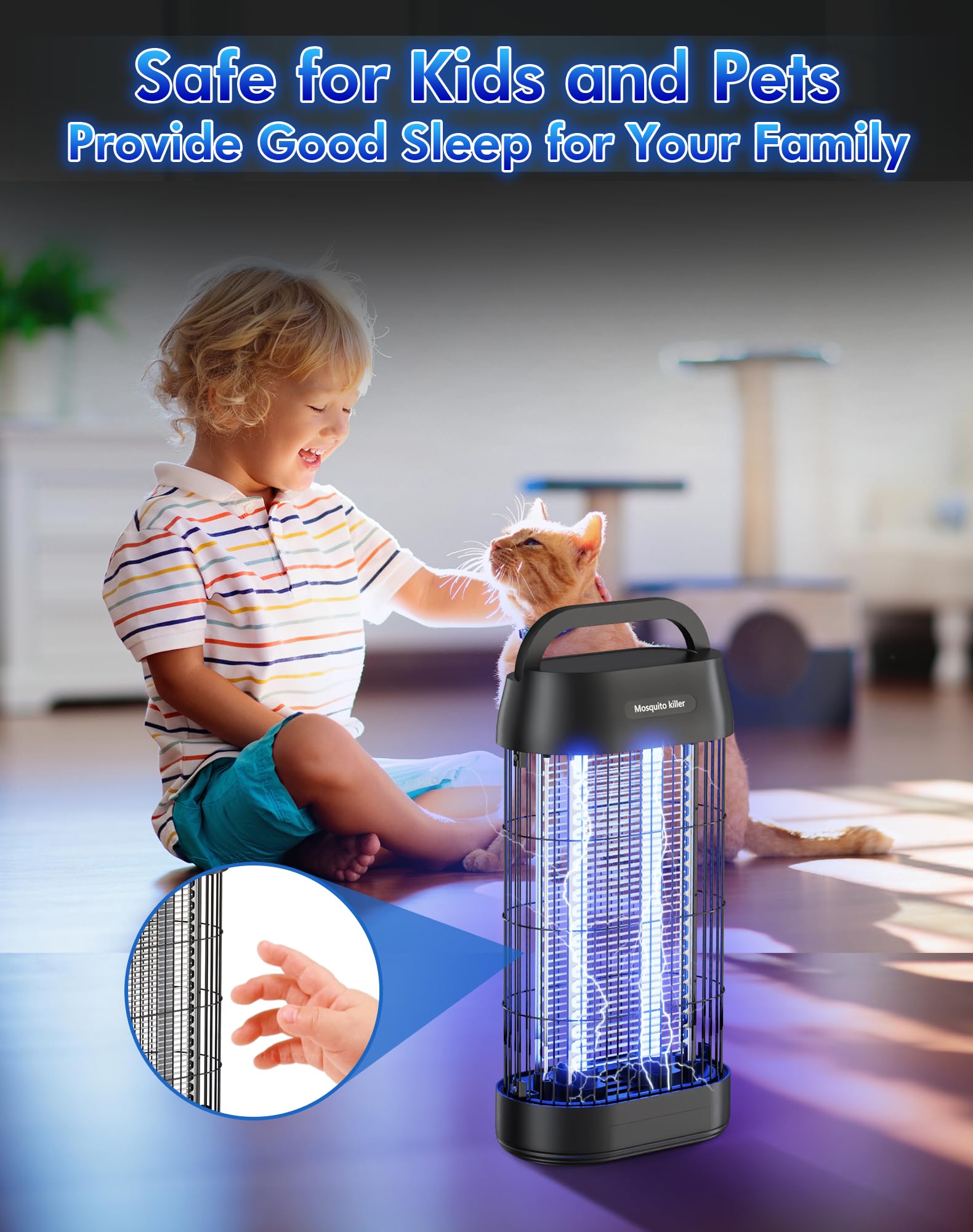 Elektryczna pułapka na owady, 16 W, 3000 V, lampa na komary ze światłem UV, elektryczna pułapka na muchy – konstrukcja z podwójną kratką, do wnętrz, na taras, do ogrodu