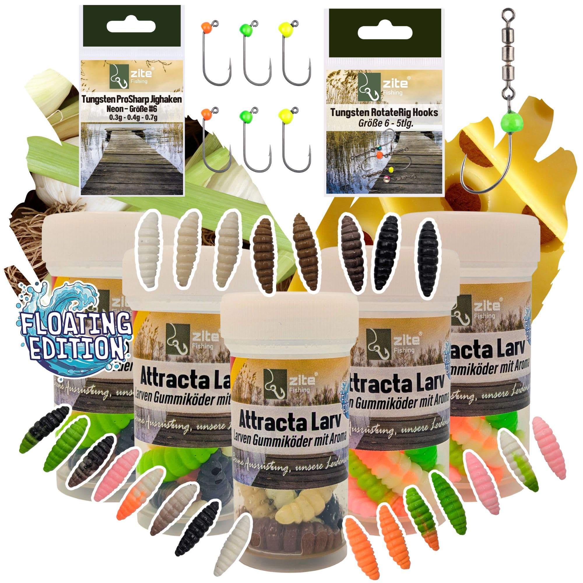 Zite Fishing Attracta Larv Floating | 8 Stück Aromatisierte Gummiköder