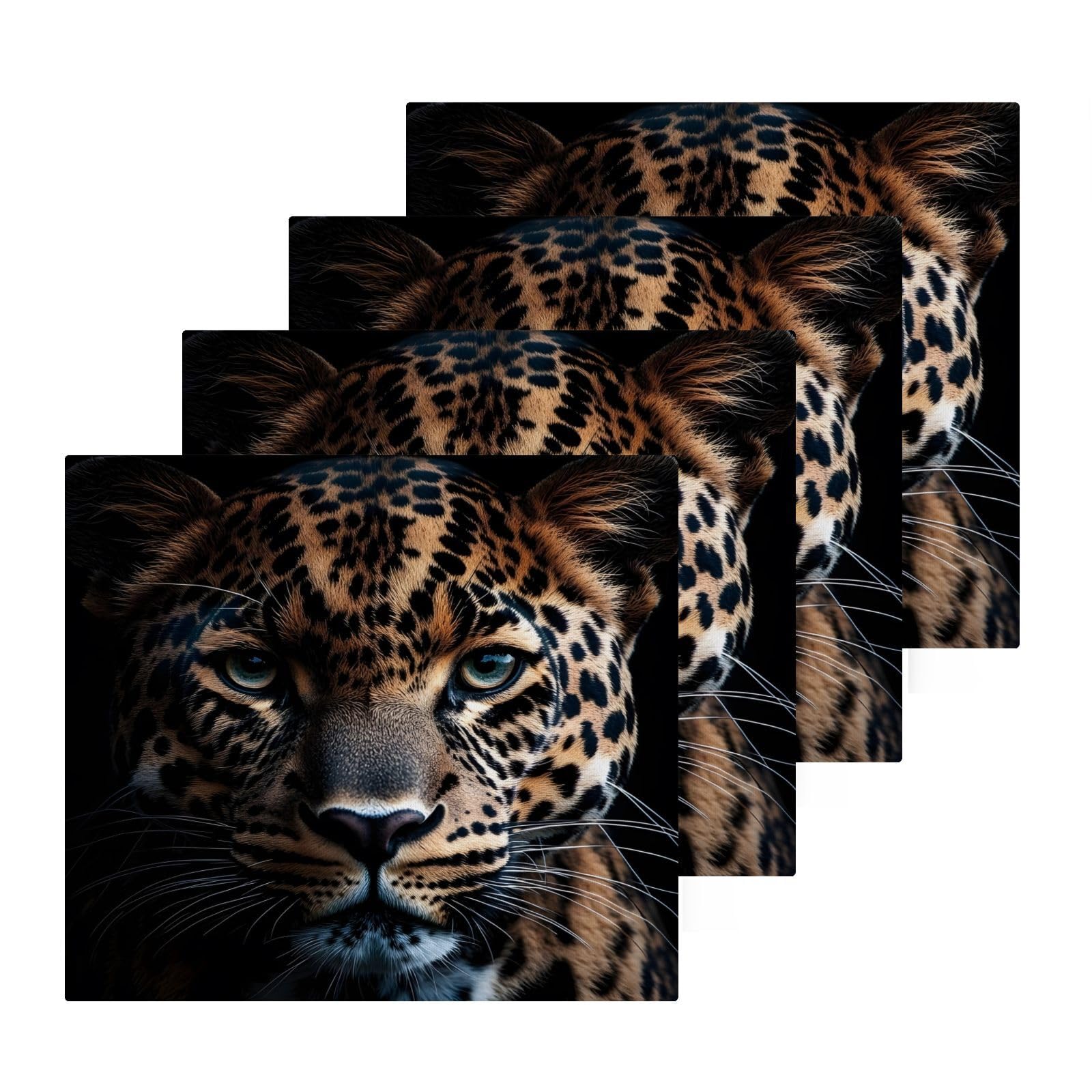 YANENDIE Leopard Portrait Washcloths Towels, Highly Absorbent and Soft Cotton Face Cloths, 4 Pack Quick Dry Wash Cloths - 12 X 12 Inches