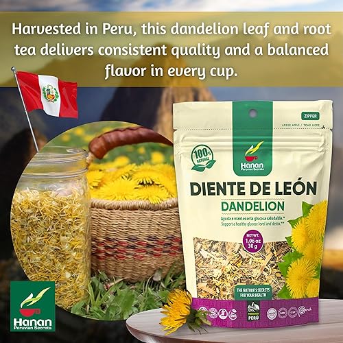 Miniatura 4 de Hanan Té de hojas sueltas de diente de león Diente de León  Té desintoxicante de hierbas  11 oz 30 g raíz de diente de león hoja y flor de Perú para