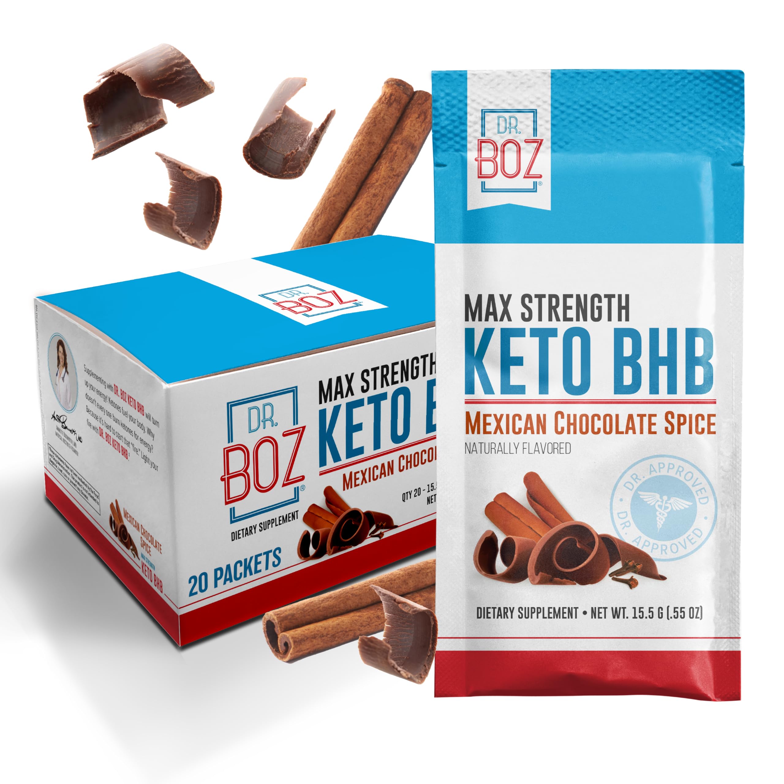 Dr. Boz - Keto BHB Powder - Mexican Chocolate Spice, 20 Servings - Ketones Drink - Energy & Reduced Cravings - Max Strength Dietary Supplement - Quality Tested - Made in The USA - 10.9oz (310g)