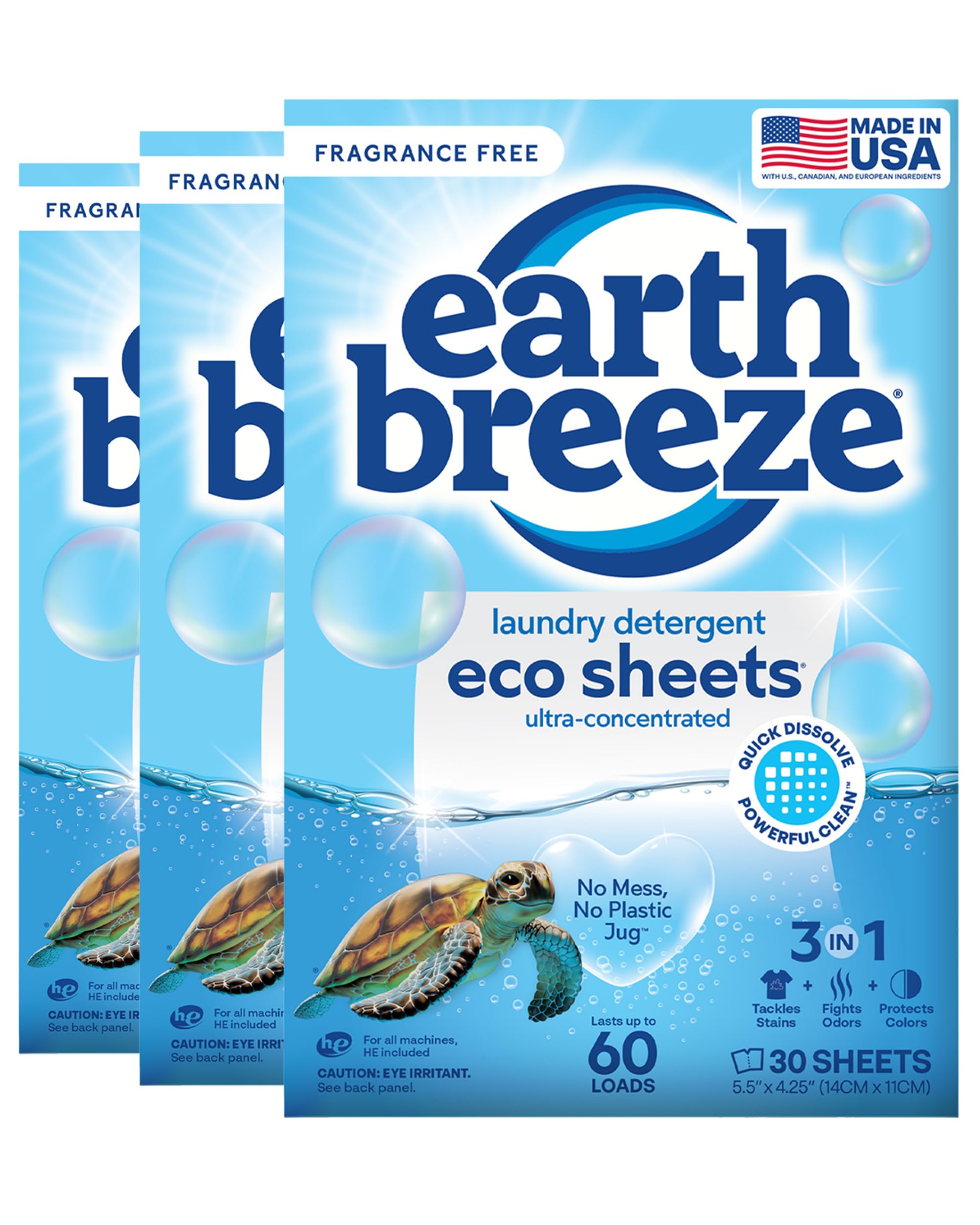 Earth Breeze Hojas de detergente para ropa sin fragancia, 180 cargas | Jabón ecológico sin líquido, apto para viajes para ciclos de calor y frío, aborda manchas y olores difíciles