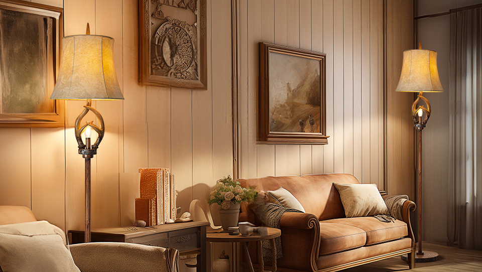 65 Inch Antler Floor Lamp With Deer Shade – Rustic Farmhouse Lamp For Living Room, Bedroom, Office (Bulbs Included)