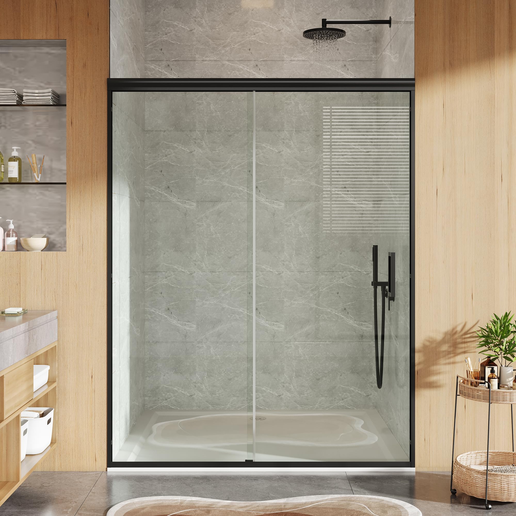Photo 1 of ***FACTORY SEALED***Sliding Shower Door, 44-48" Width x 72" Height, Bypass Single Sliding Design, 6mm (1/4") SGCC Tempered Glass, Brushed Nickel Finish with Matte Black Aluminum Alloy Track