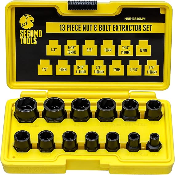 Segomo Tools 13 Piece Lug Nut and Bolt Extractor Removal Metric and SAE