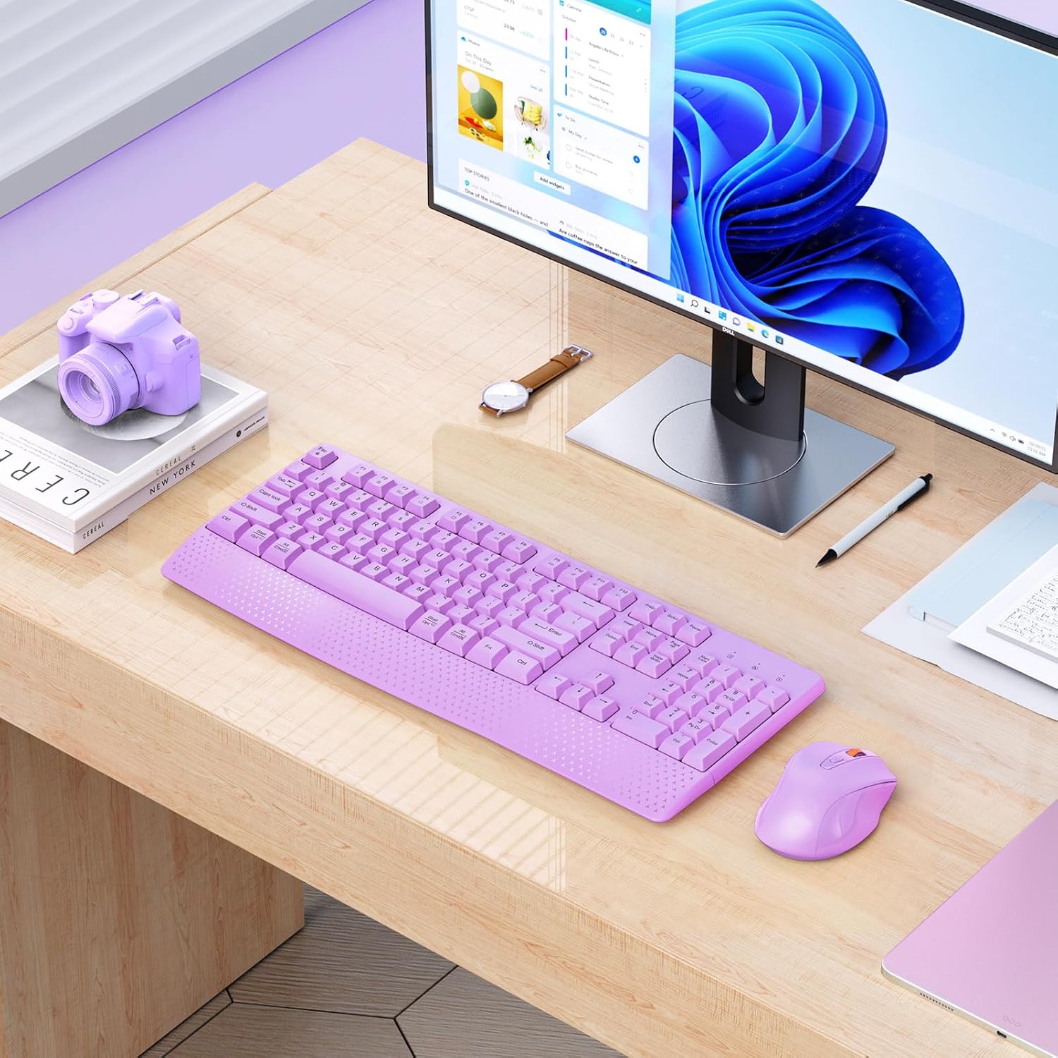 Doci Wireless Keyboard and Mouse, Full-Sized Cordless Computer Keyboard with Wrist Rest and 3 DPI Adjustable Mouse, 2.4G Wireless for PC/Computer/Laptop/Windows/Mac, Purple