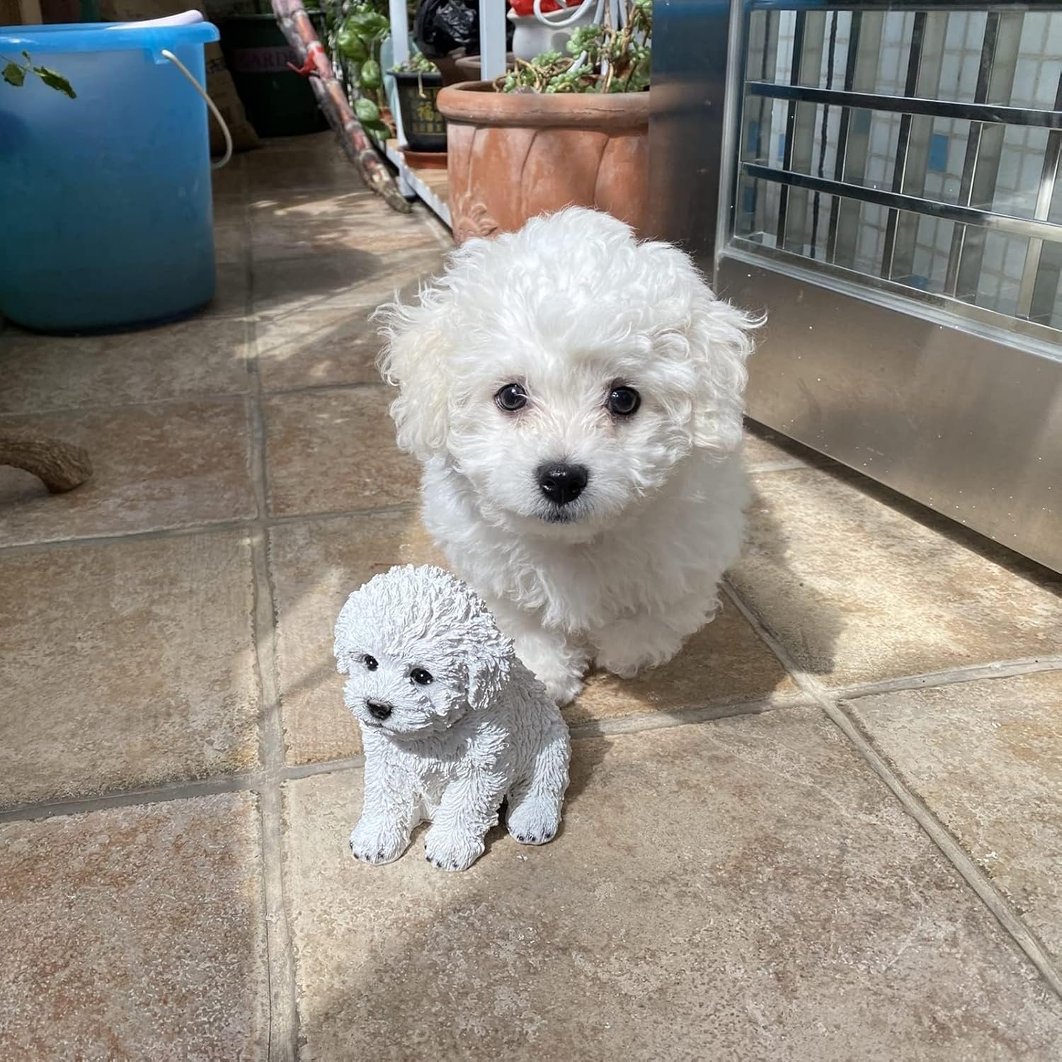Sitting Bichon Frise Garden Puppy Statue,Lifelike White Dog Outdoor Figurines,Resin Animal Sculpture Lawn Home Decor - Image 8