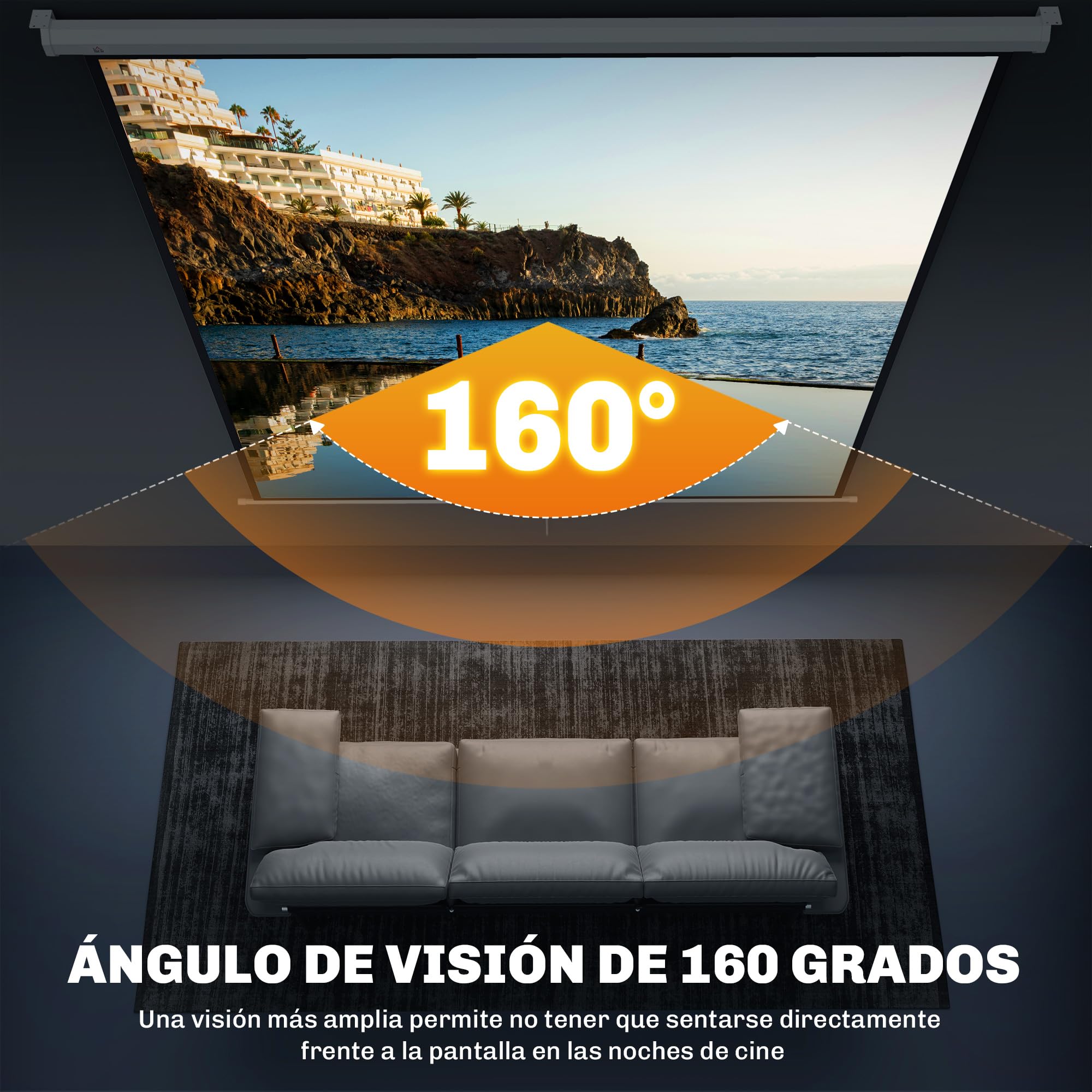 HOMCOM Pantalla de Proyector Manual 120 Pulgadas Pantalla de Proyección Portátil Formato 1:1 Ángulo de Visión de 160° para Interior y Exterior Eventos Deportivos Cine en Casa Patio 207x207 cm Blanco