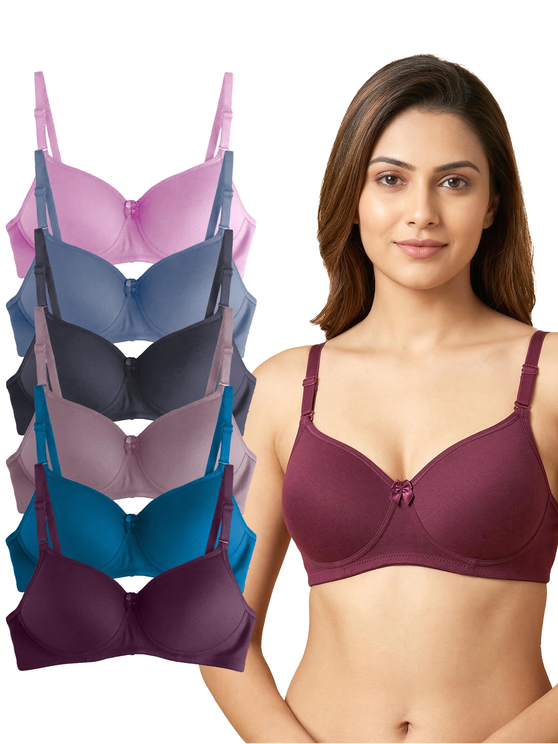 Pack of 2 Everyday Comfort Padded Bras for Women | Non-Wired Smooth T-Shirt Bra | Adjustable Straps | Soft Breathable Fabric.-image-1