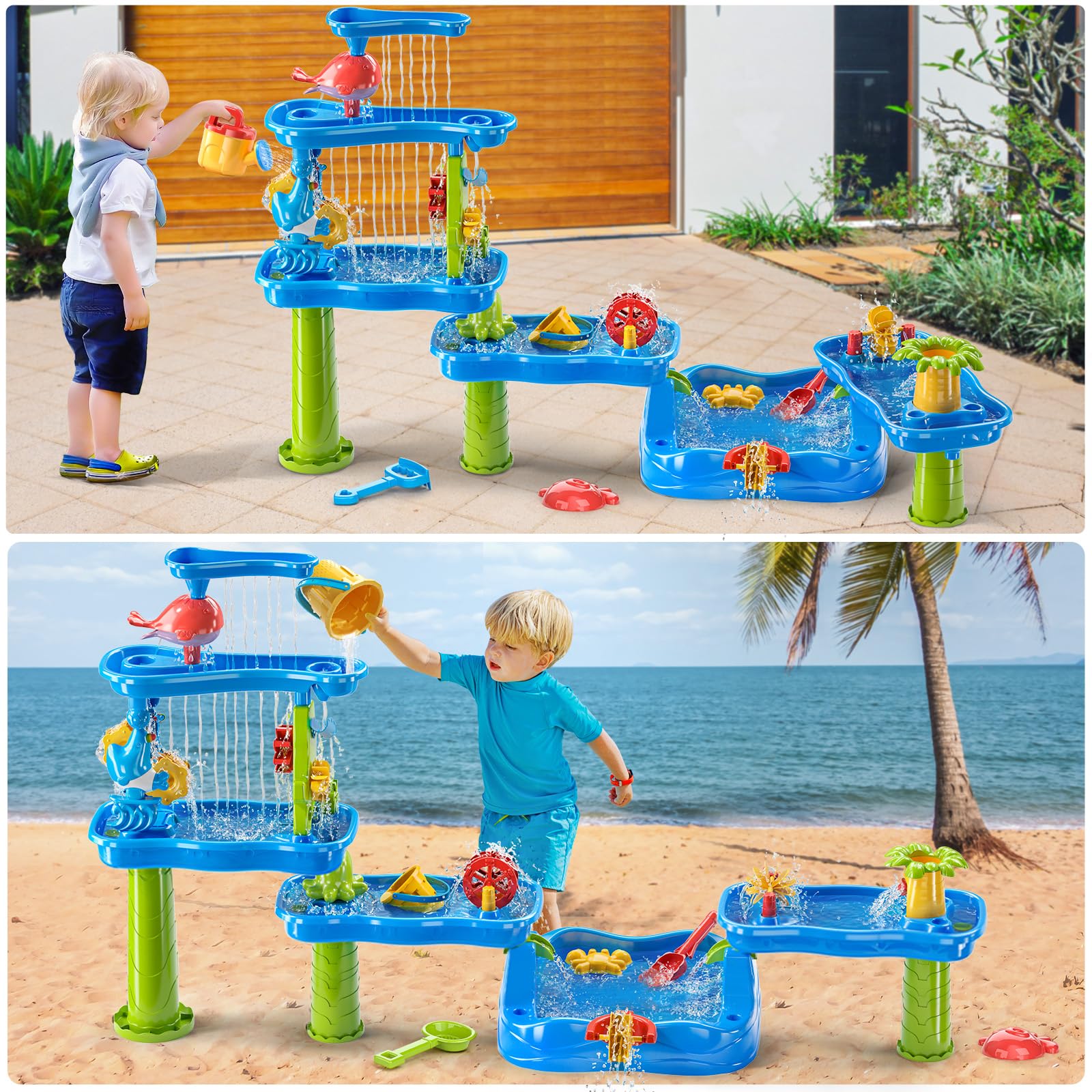 MSKOLER Water Table for Kids 3 4 5 6 7 8 Years Old - Water and Sand Activity Sensory Table Toy for Toddlers 3-5, Summer Outdoor Beach Toys, Birthday Gifts for Boys Girls Ages 1-3 3-8