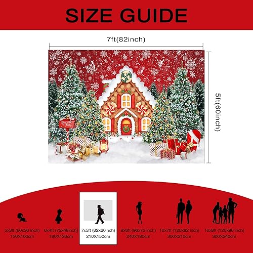 Miniatura 6 de Mocsicka Telón de fondo navideño de casa de jengibre, 7 x 5 pies, color rojo, intercambio de galletas, fondo de fotos, invierno, casa de jengibre,