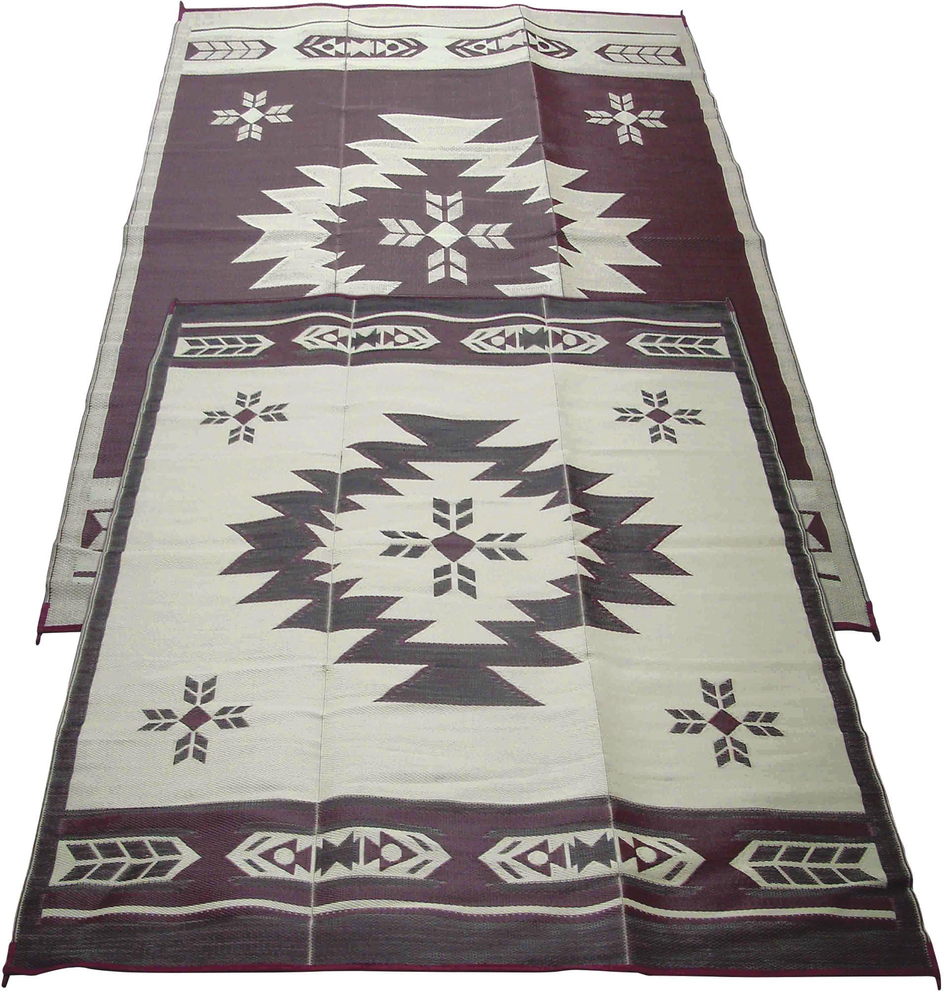 Fireside Patio Mats Navajo Breeze Burgundy And Beige 9 ft. x 12 ft. Polypropylene Indoor/Outdoor Reversible Patio/RV Mat