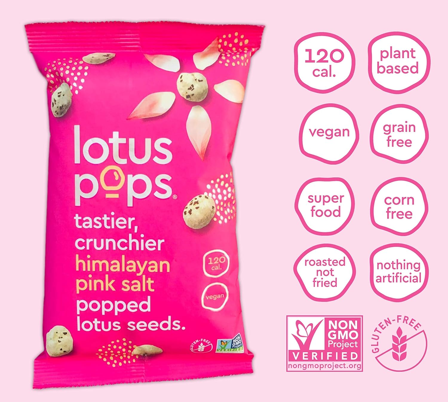Lotus Pops - Popped Lotus (Water Lily) Seed Snacks – Low Calorie Gluten Free and Vegan Snacks | Plant Protein | Roasted Not-Fried | Paleo | GrainFree | Non GMO Certified | ( 8 1oz Packs)