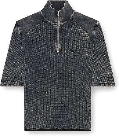 Diesel S-WAFCOOL - Short-sleeve waffle-knit sweatshirt, Black