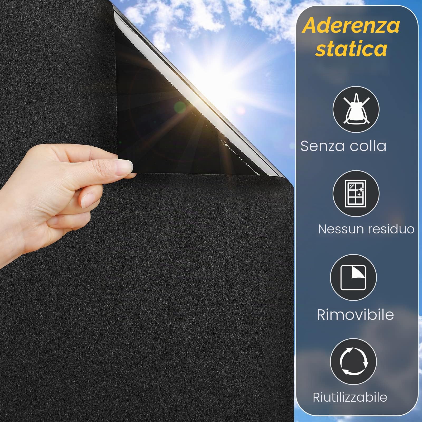rabbitgoo Pellicola per Vetri Finestre Privacy 44.5x200cm Pellicola Oscurante Vetri Auto Non-Adesiva con Griglia Vetrofanie Privacy Finestre Anti-UV Nera Rimovibile per Ufficio, Bagno, Camera da Letto