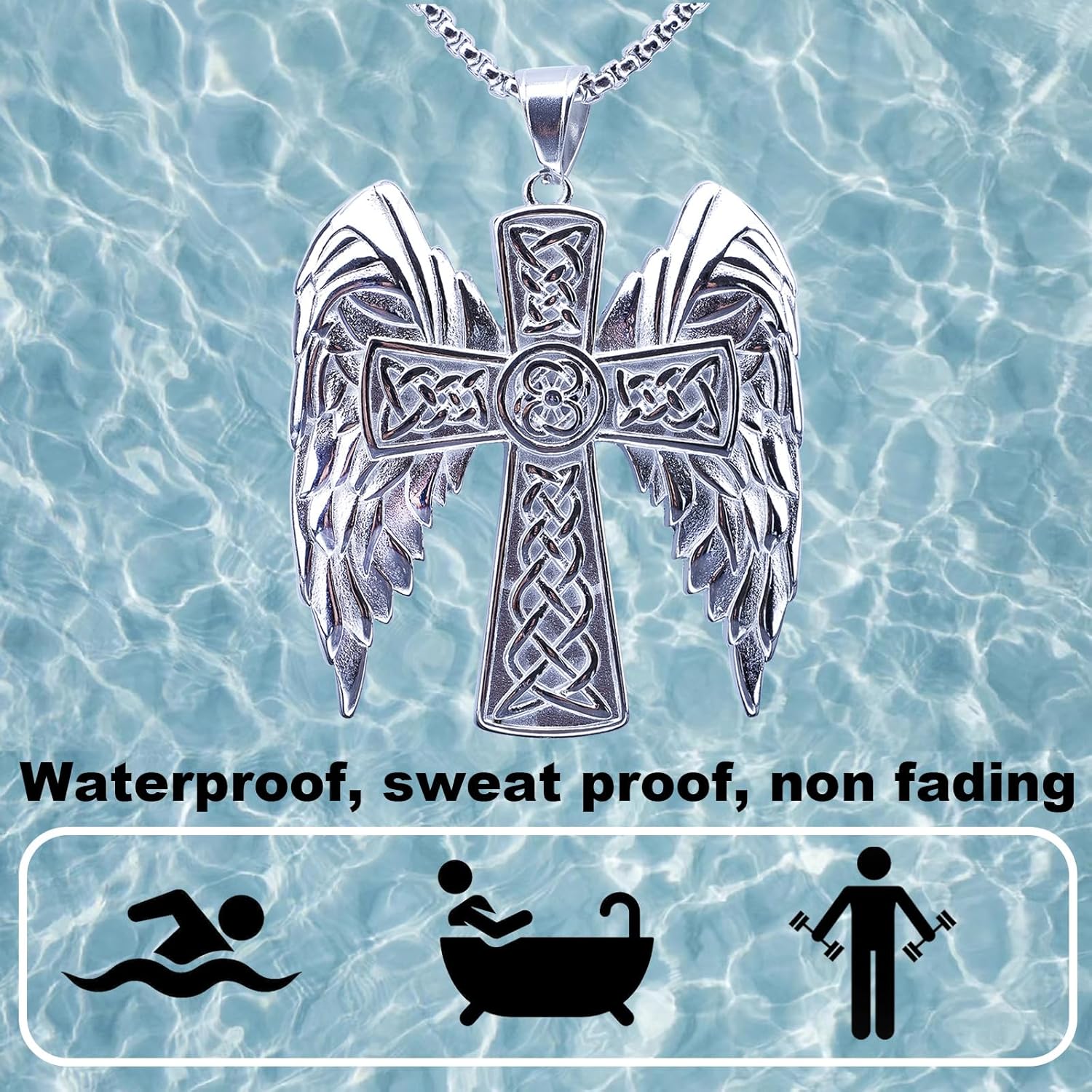 Celtic Cross Necklace For Men - Stainless Steel Cross Necklace, Religious Talisman Prayer, Halloween And Christmas Religious Gifts - Image 5
