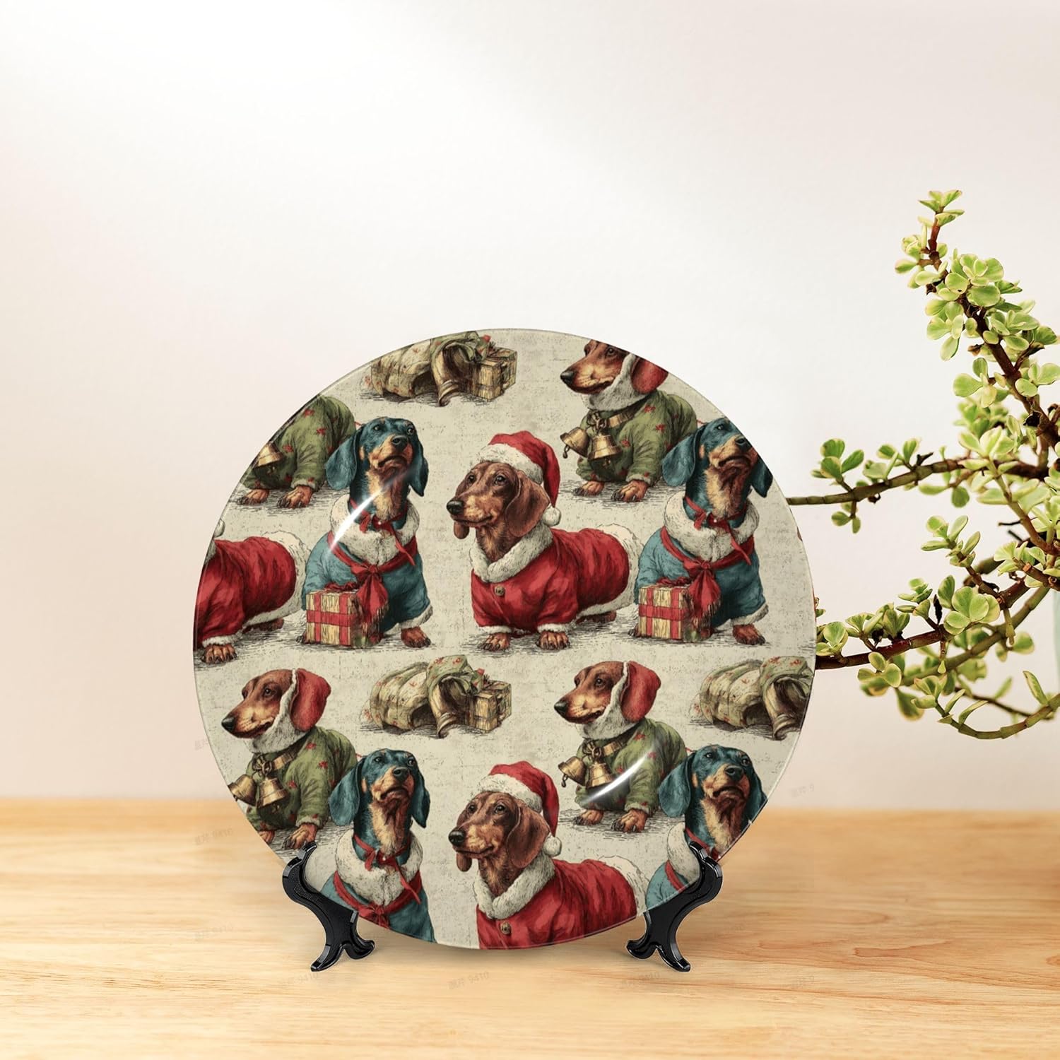 Decorative Plate Ceramic Plate for Wall Hanging 10in Accent Plate for Office Living Room Hallway Table Decor - Christmas Dachshund5