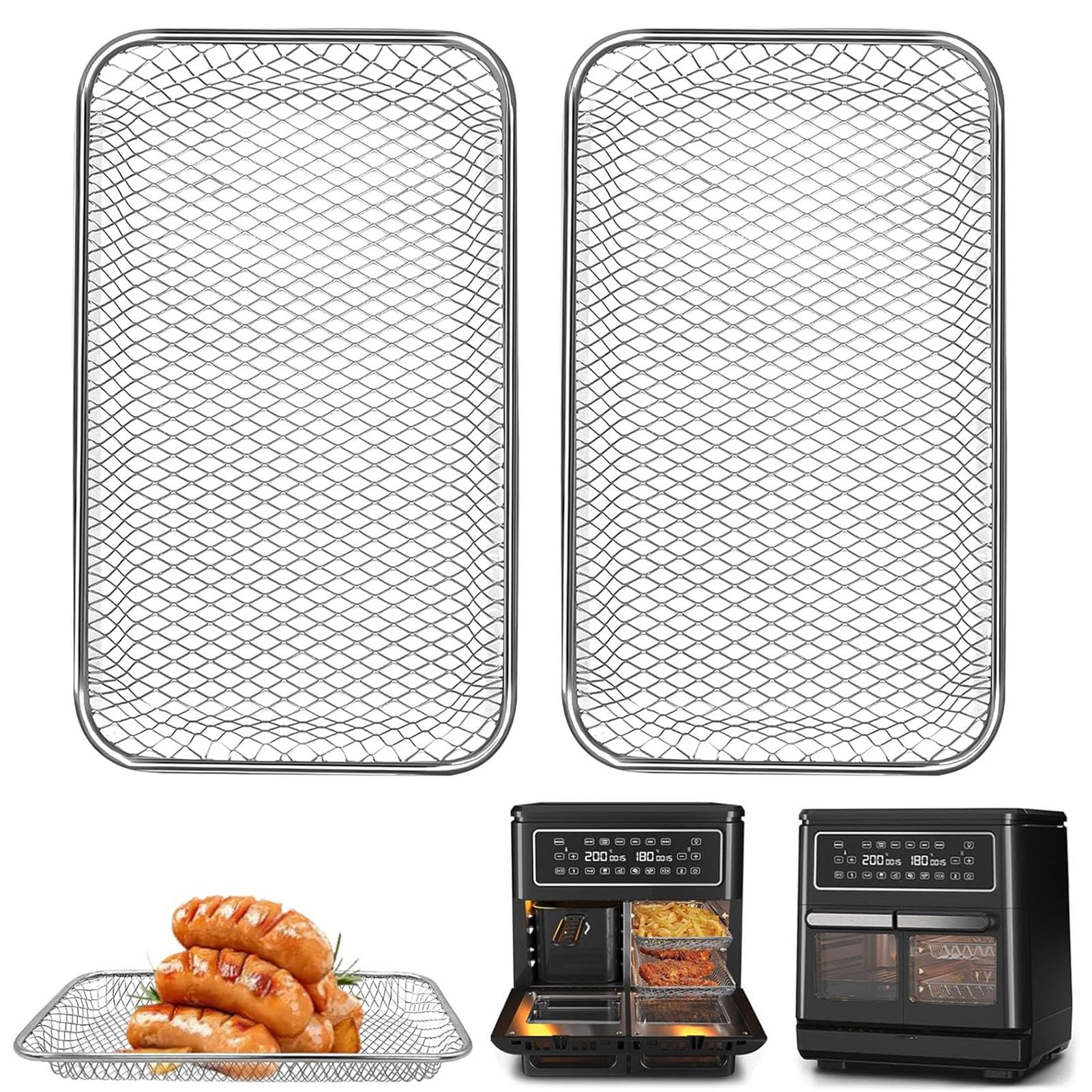 GXF 2 Packs Air Fryer Mesh Tray for Breville Halo Flexi Air Fryer,9.7''×5.7''×0.8'' Stainless Steel Wire Rack Accessories Replacement Parts Roasting Steamer Grill Racks Baking Tray，Dishwasher Safe