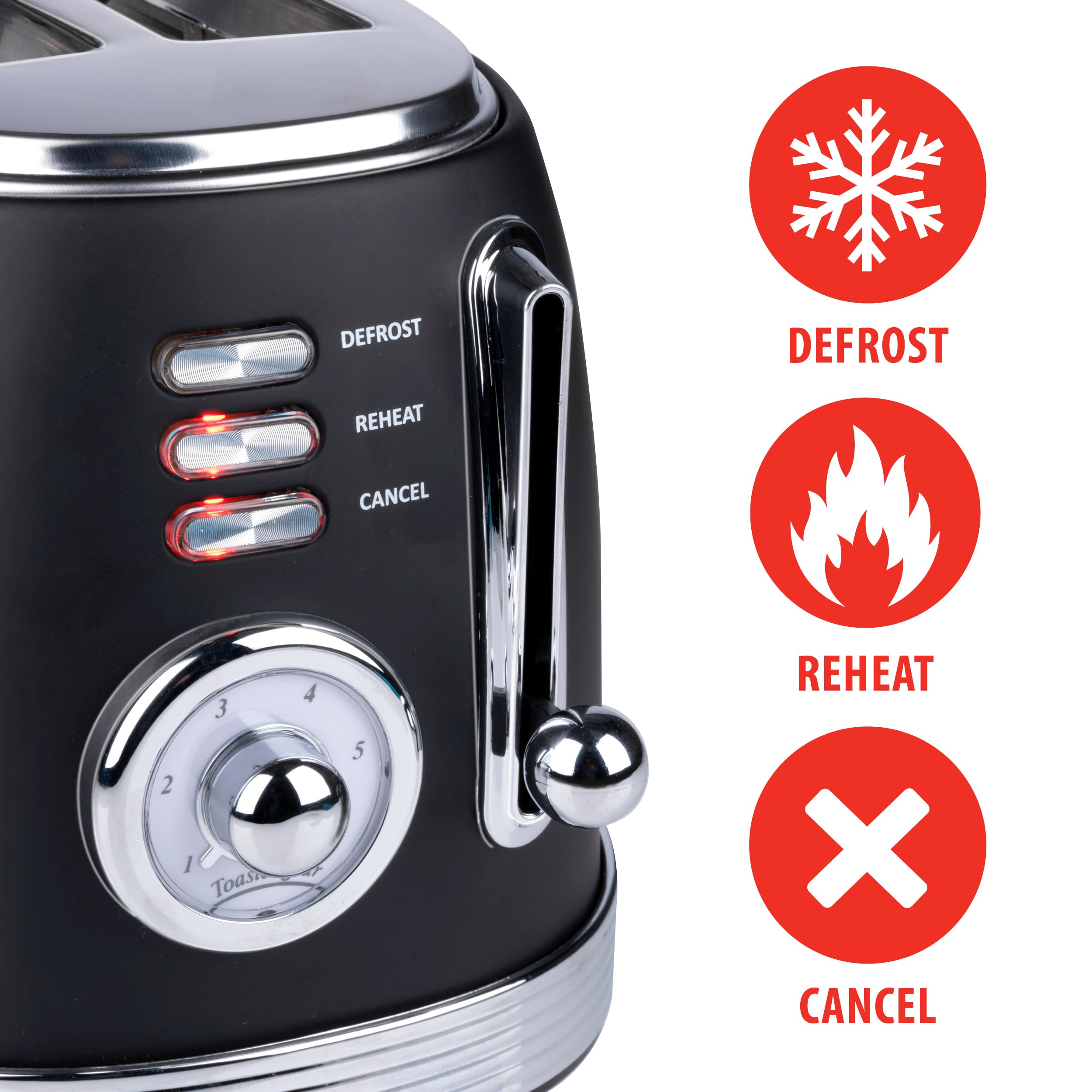 alpina Tostapane - Tostiera Elettrica 7 Niveles de Dorado - Toaster Función de Descongelación - Patas Antideslizantes - Dos Ranuras para Pan y Parrilla para Tostar - Color Plateado