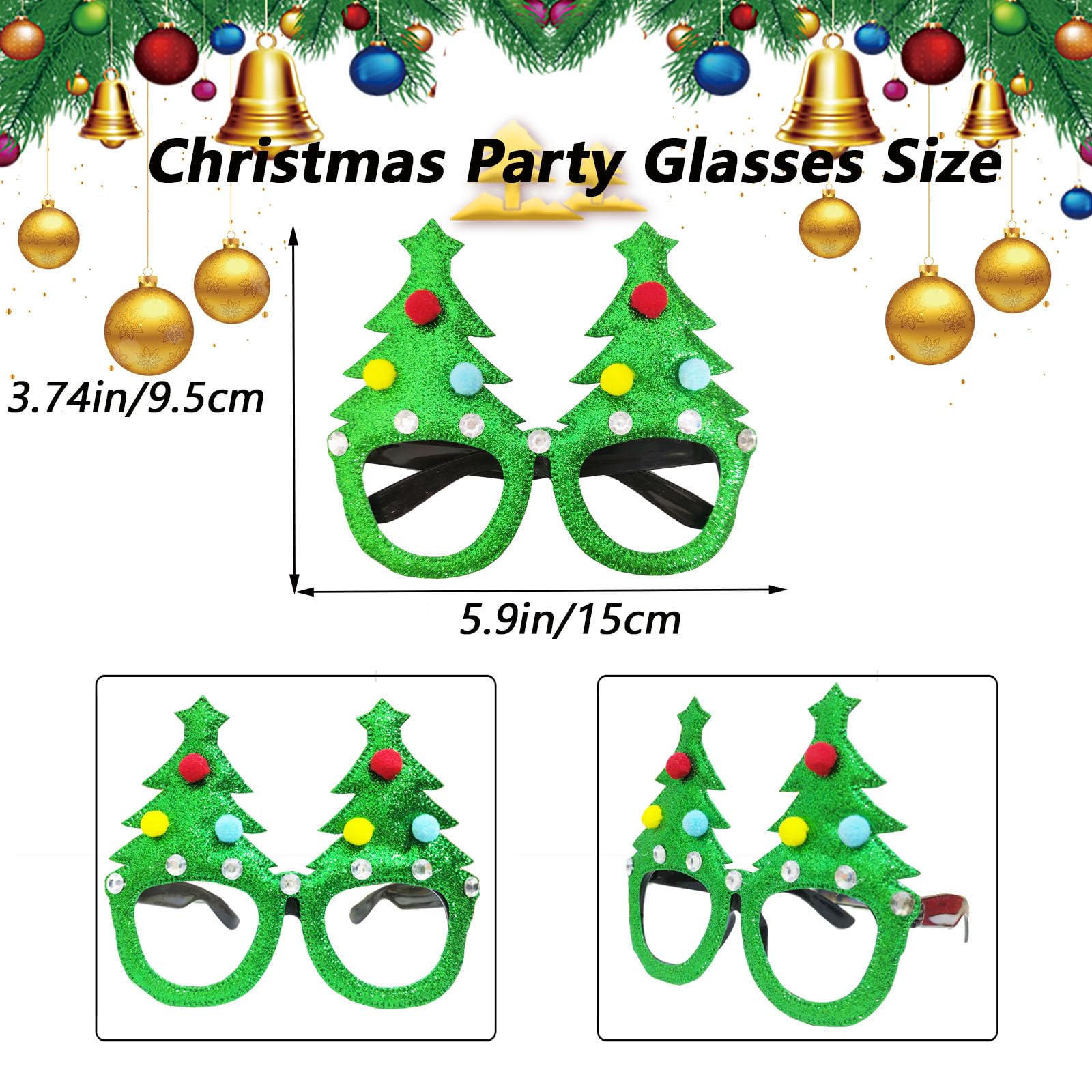 LMSHOWOWO 6 Pieces Christmas Glasses, Glitter Party Glasses Frame, Xmas Novelty Eyeglasses, Fancy Dress Costume Decoration - Image 3