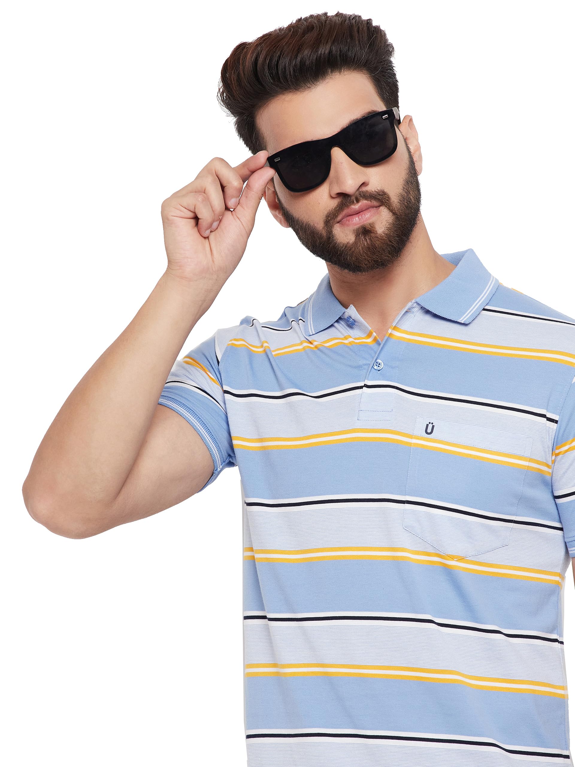 UNIBERRY Men's Cotton Blend Half Sleeve Printed Polo Neck T-Shirt Has A Short Sleeve & Pocket On ChestBZRMT6-MR-picture-20