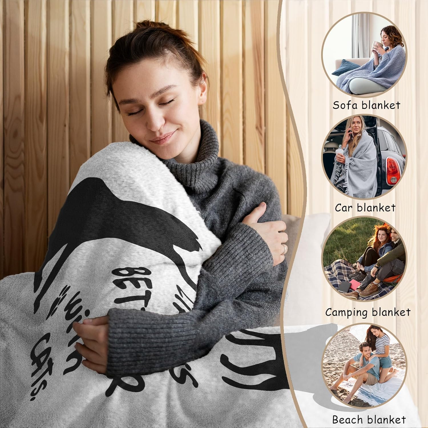 HIWX Cat Blanket, Cat Blankets for Cat Lovers Kids Girls Women, Cat Throw Blanket, Cat Mom Gifts, Crazy Cat Lady Gifts, Cat Gifts for Cat Lovers, Cat Themed Gifts, Cat Owner Gifts, 50x60 Inches - Image 3