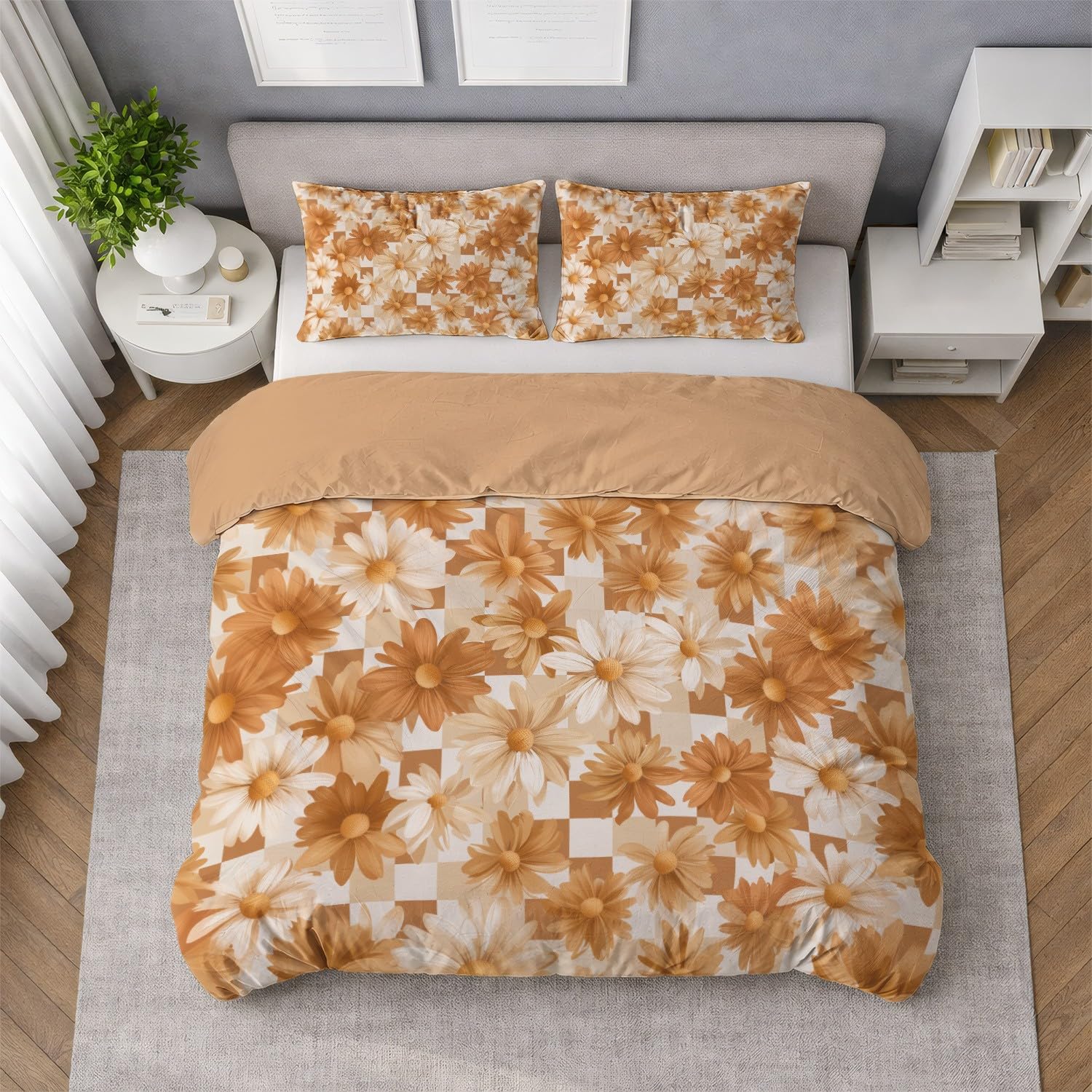 Generic Zestaw pościeli King 229 cm x 221 cm nowoczesny minimalistyczny kwiatowy wzór w kratkę poszewka na kołdrę ultramiękka mikrofibra oddychająca poszewka na kołdrę z zapięciem na zamek