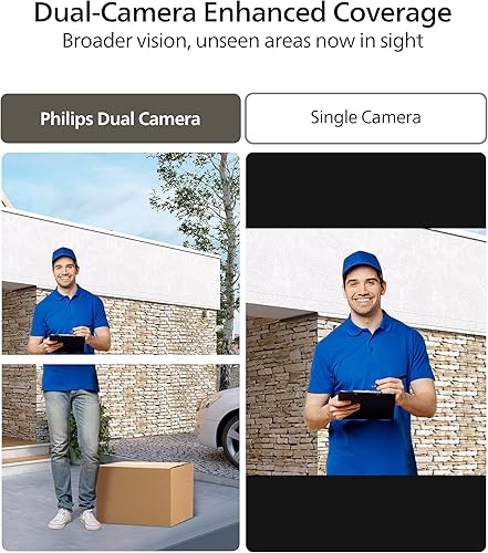 Miniatura 4 de Philips Cámara de timbre de seguridad con video (timbre incluido), sin tarifa mensual, cámaras duales 2K FHD con detección de movimiento, audio de 2