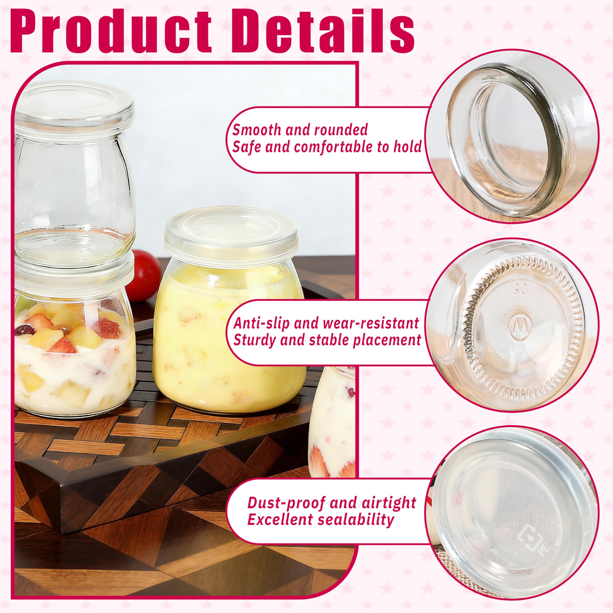 Juego de 12 tarros de yogur transparentes de 200 ml con tapas – Vasos reutilizables para mermelada, miel, velas – Aptos para lavavajillas, microondas y congelador, sin BPA