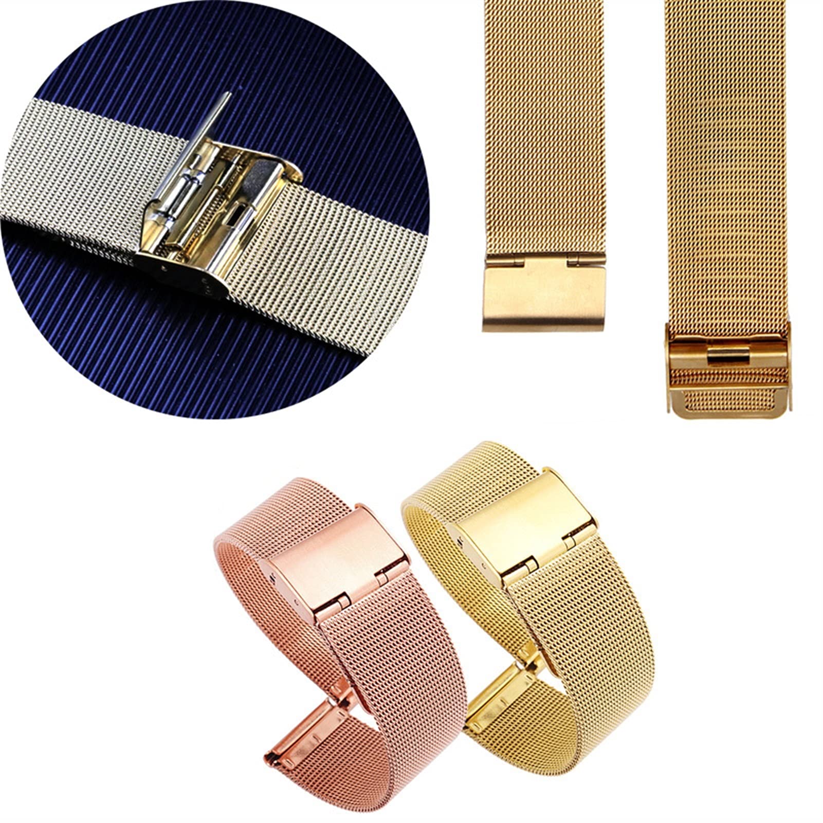 QHQQXN Correa de Reloj Correa sólida de Acero Inoxidable Tres Cuentas Relojes con Correa para Hombres y Mujeres con Accesorios 18/20/22/24/26/28/30 mm