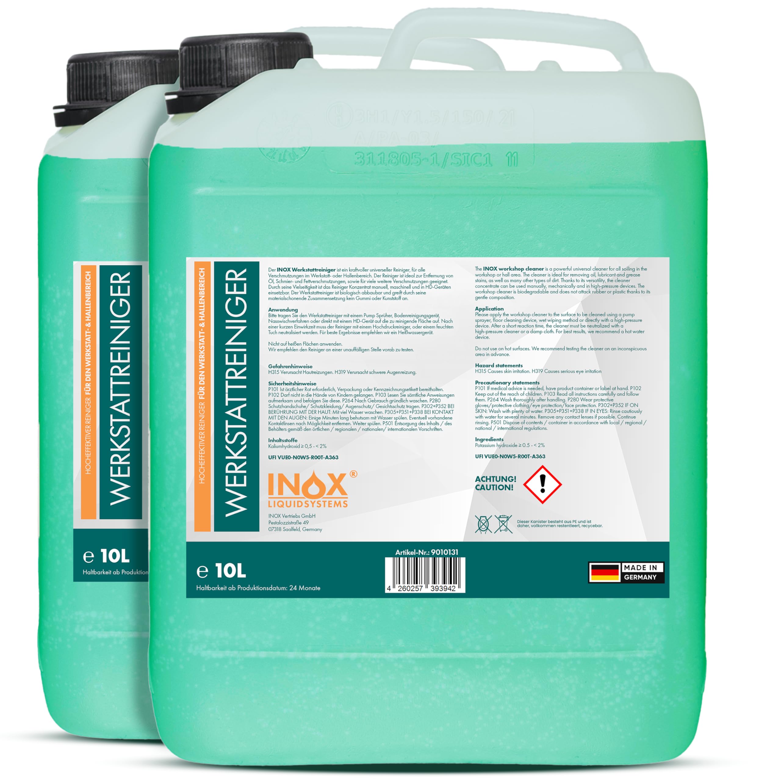 INOX® WS Werkstattreiniger Konzentrat, 2 x 10L - Bodenreiniger Industriereiniger, für Hochdruckreiniger geeignet
