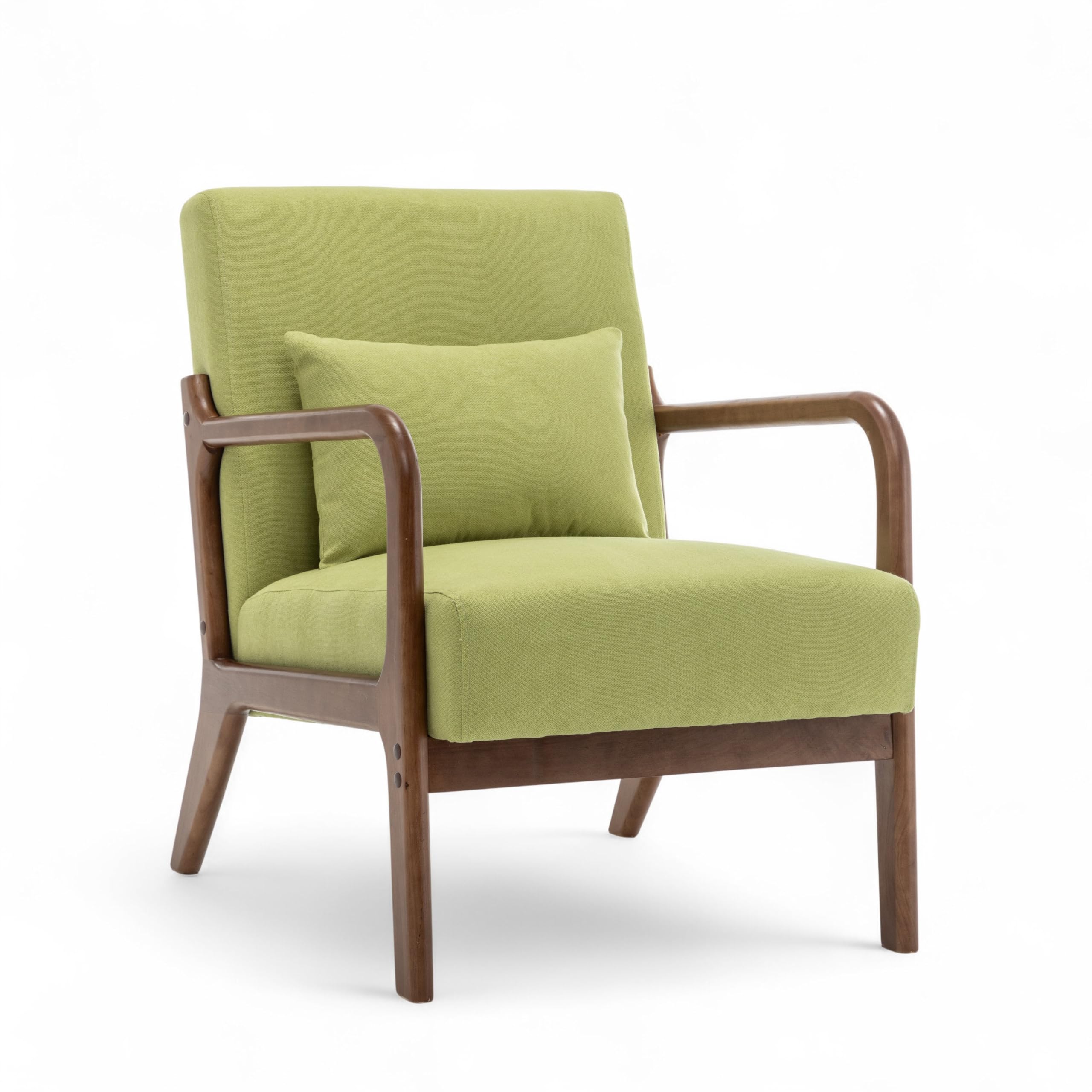 Cosy Lime Green Cotton Accent Chair for Living Room with Lumbar Cushion | Small Fabric Armchair with Wooden Frame for Reading, Relaxing, Nursery | Solid Wood Frame & Durable Fabric - HERTFORD