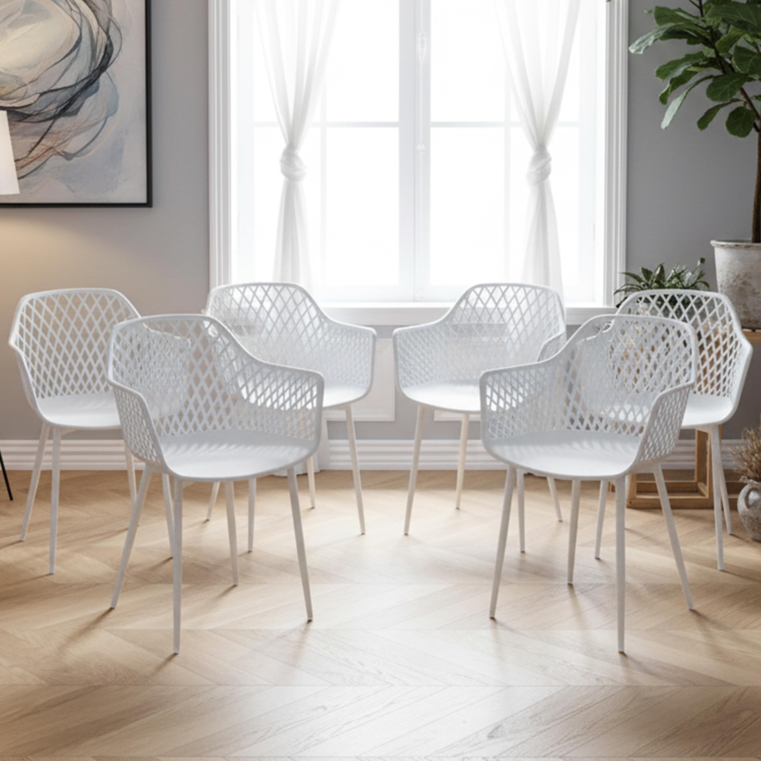 Silla de comedor de plástico blanco con diseño calado