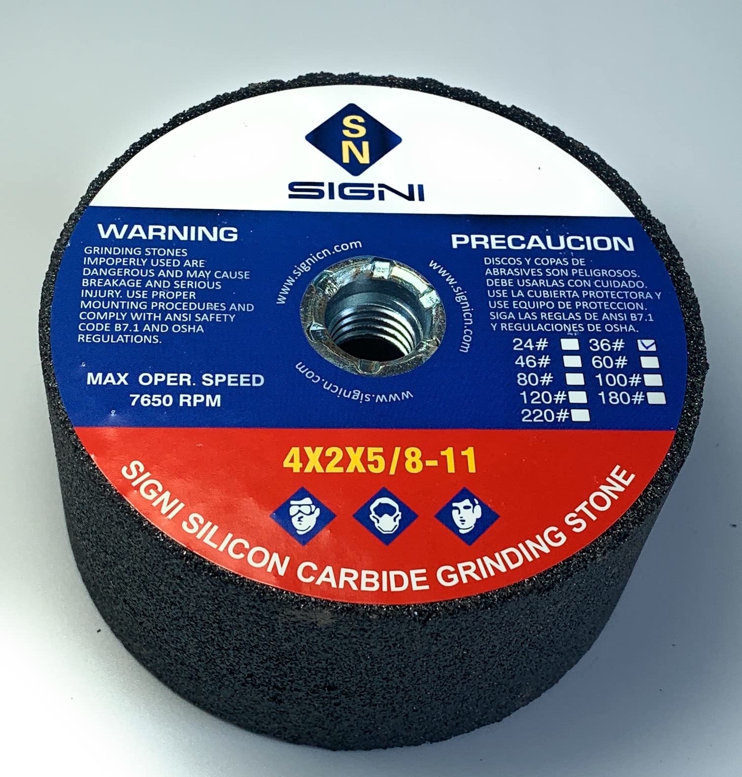 SIGNI 4 inch Silicon carbide Grinding Stone with 5/8 arbor for grinding masonry (36 Grit)