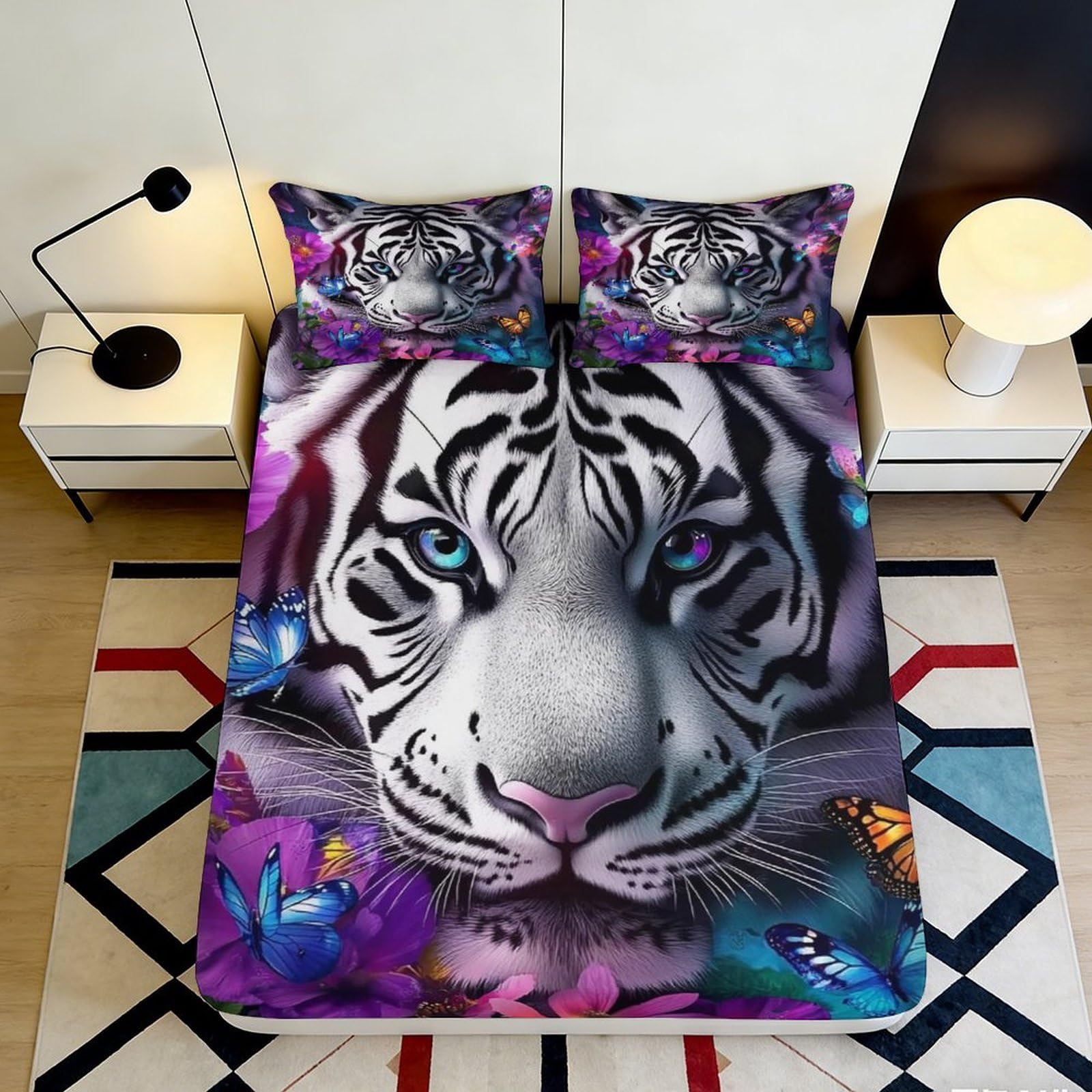 Uynsixtme Style-9 3D Printed Tiger Fitted Sheet Microfiber Deep Pocket Non-Slip Tiger Mattress Fitted Cover Bedroom Bedding 140X200x25cm