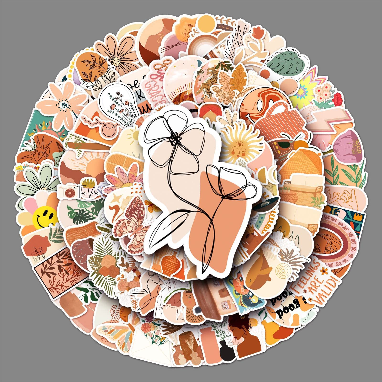 Boho Stickers 100 Pcs Waterproof Minimalist Abstract Line Art Aesthetic Stickers for Laptop Skateboard Car Bike Luggage Water Bottle Phone Computer,Vinyl Cute Boho Stickers for Teens Adults Kids