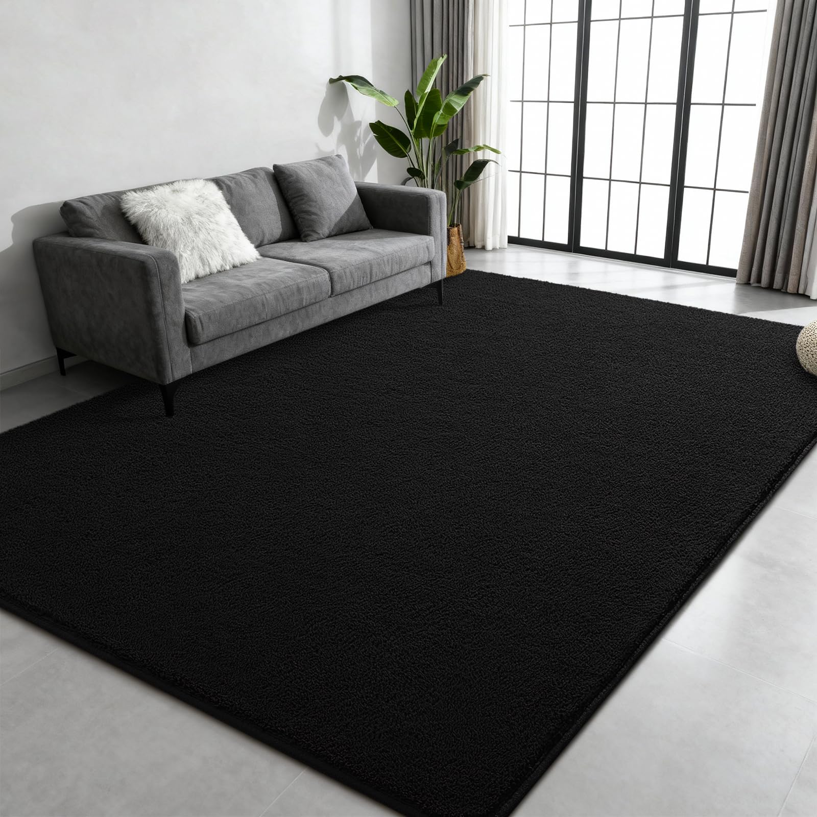 Zedrew Black Area Rugs for Bedroom Living Room, 5x7 Feet Indoor Memory Foam Rug, Modern Washable Rugs for Kids Boys Girls Room, Dorm Bedside Shag