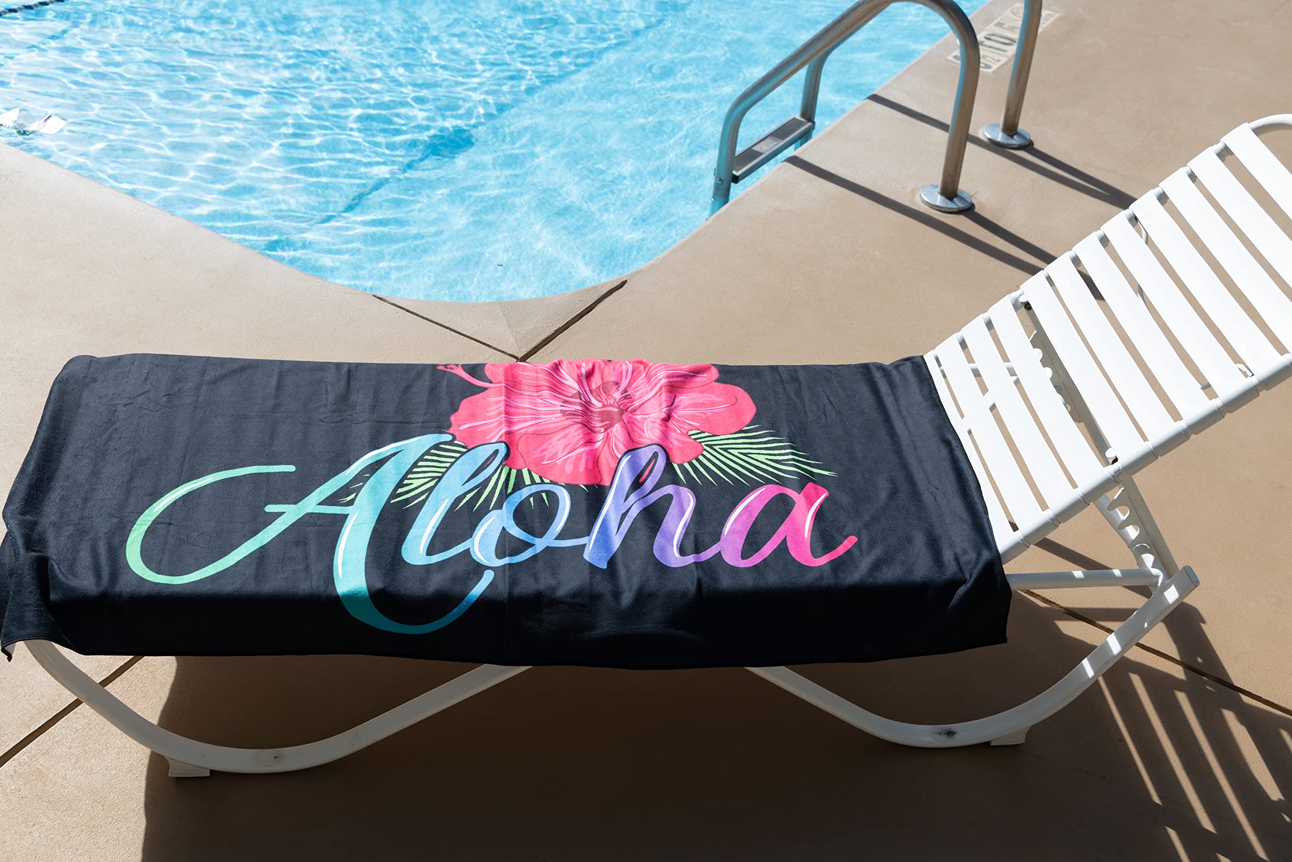 Aloha Designs Aloha - Toallas de playa con calcomanía Aloha, microfibra de secado rápido para playa, camping, piscina, deportes, mochileros, yoga, gimnasio, toalla de viaje de 60 x 31.5 pulgadas,